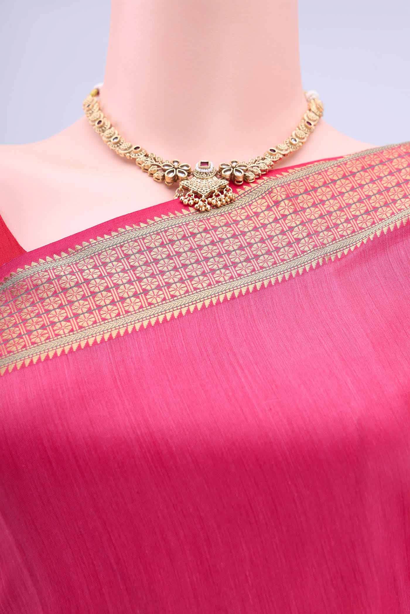 Imperial Pink Maheshwari Silk Cotton Saree - Image 3