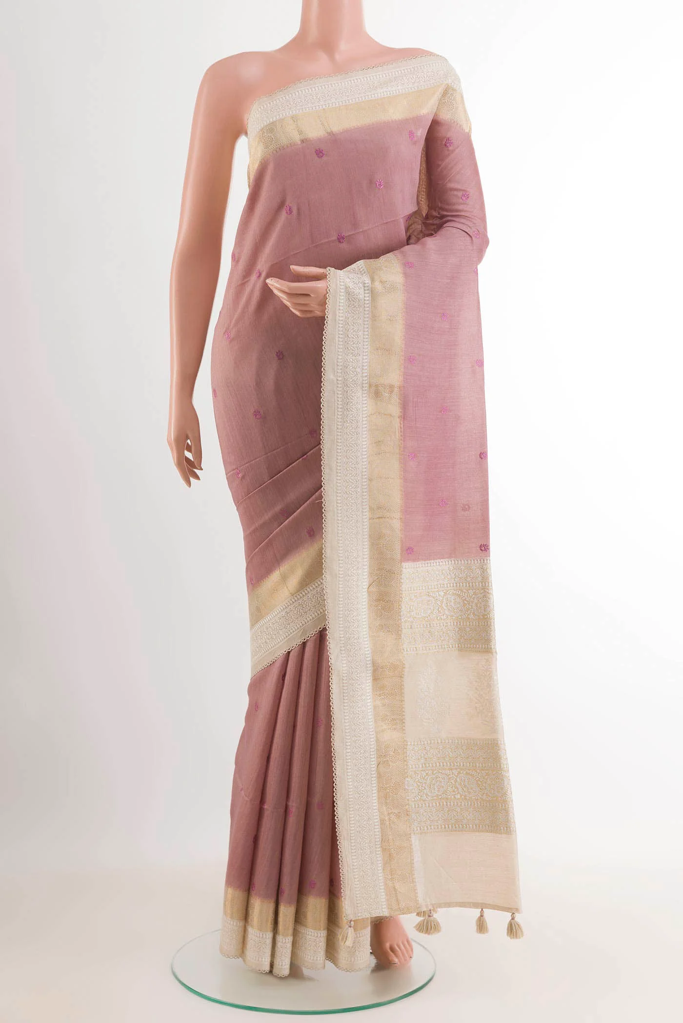 Rose pink Tussar Silk Saree