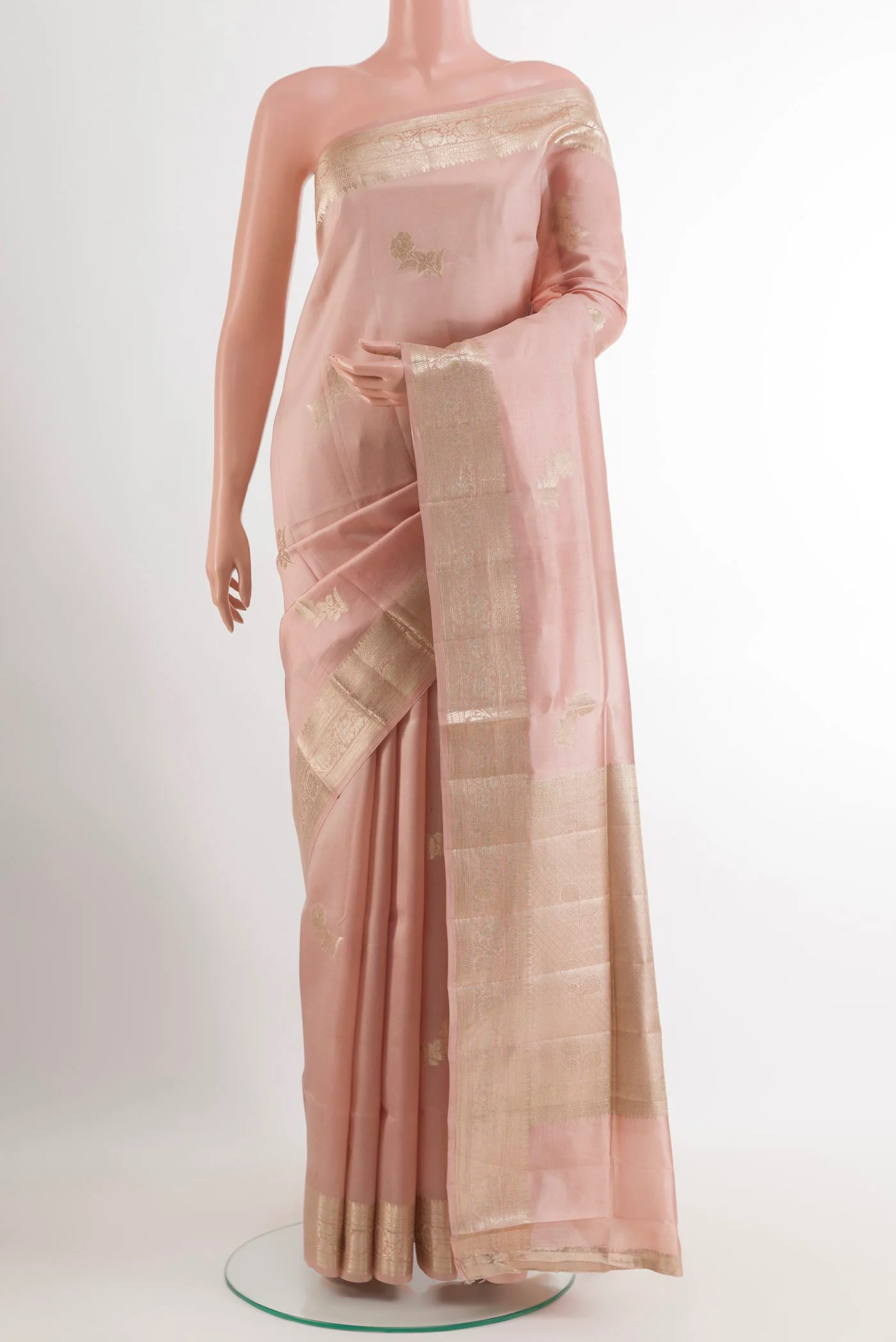 Rose Gold Banarasi Raw Silk Saree