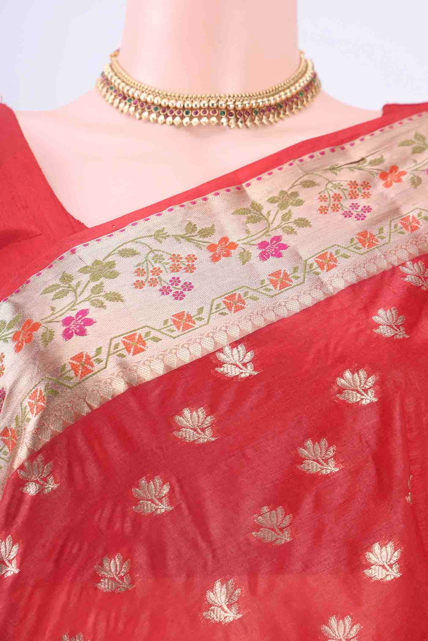 Imperial Red Banarasi Raw Silk Saree - Image 2