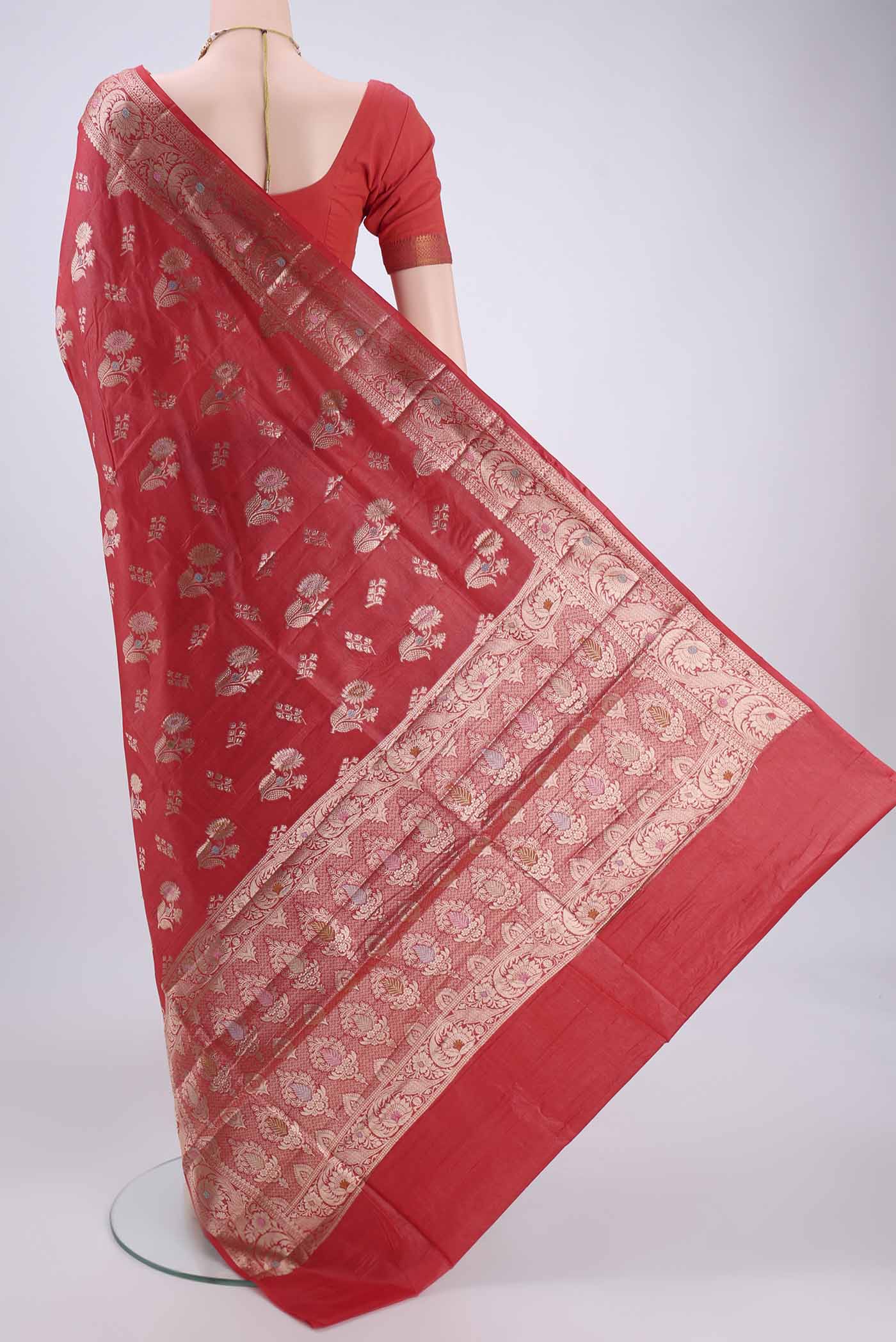 Imperial Red Banarasi Tussar Silk Saree - Image 3