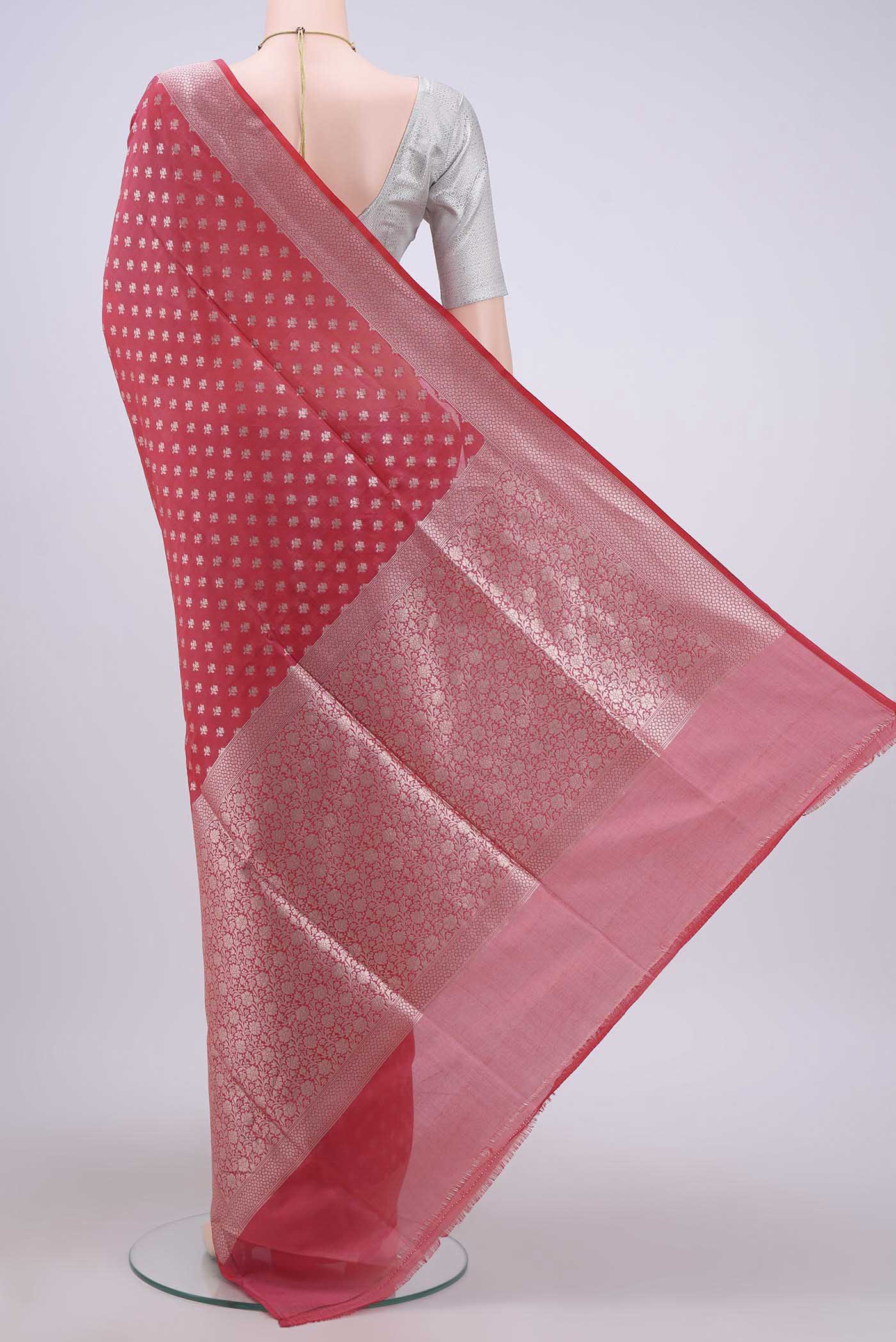 Imperial Red Dual Tone Banarasi Silk Saree - Image 3