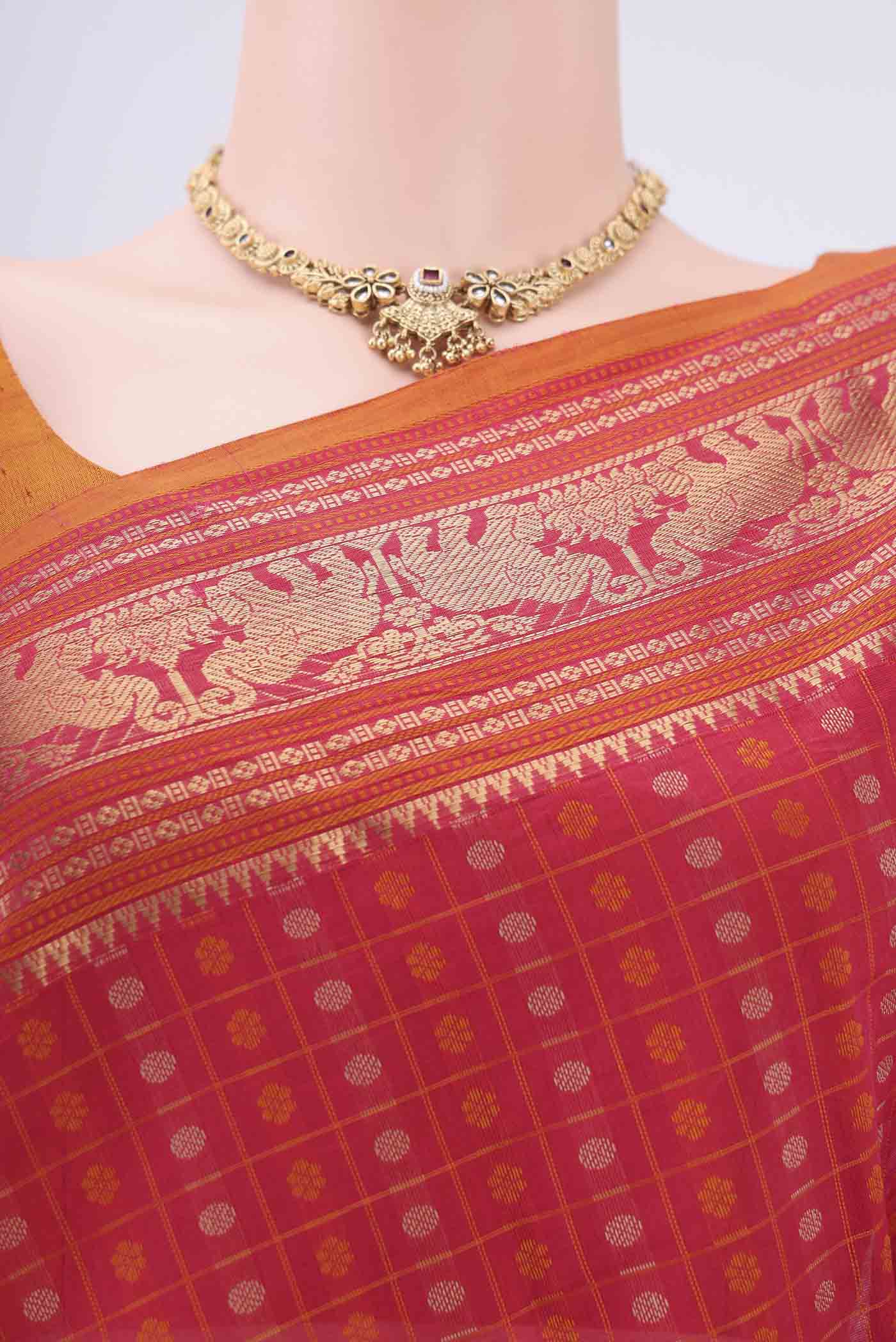 Imperial Red Kanchi Cotton Saree - Image 2
