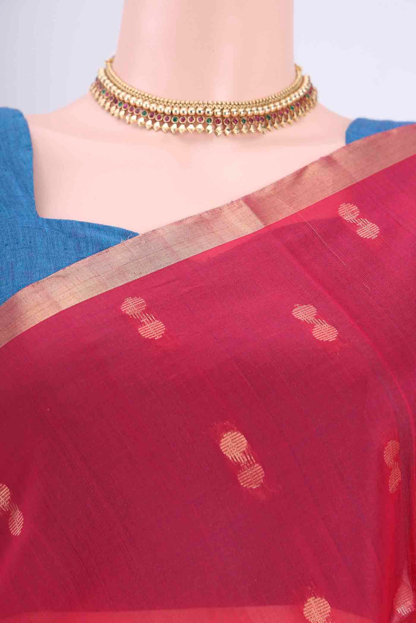 Imperial Red Kora Cotton Saree - Image 2