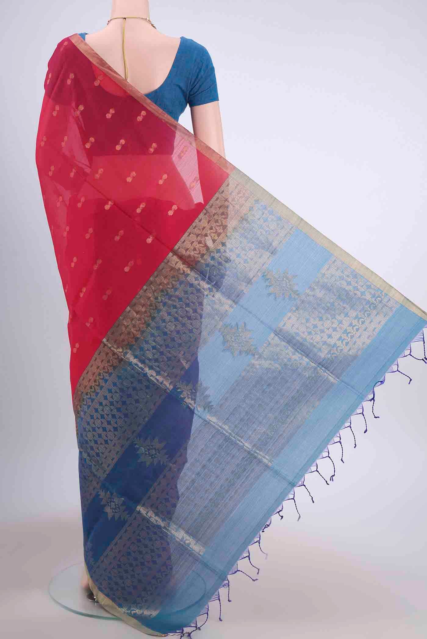 Imperial Red Kora Cotton Saree - Image 3