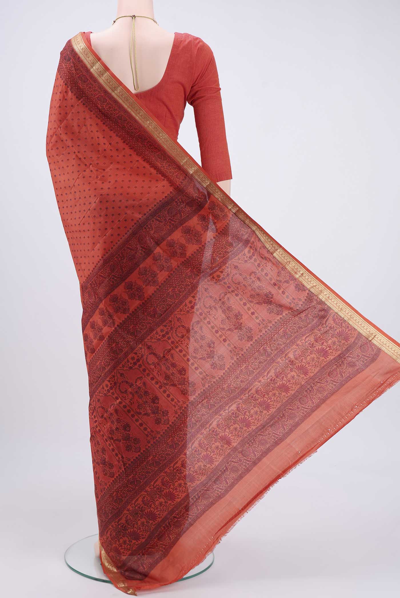 Orange Printed Silk Saree - Image 3