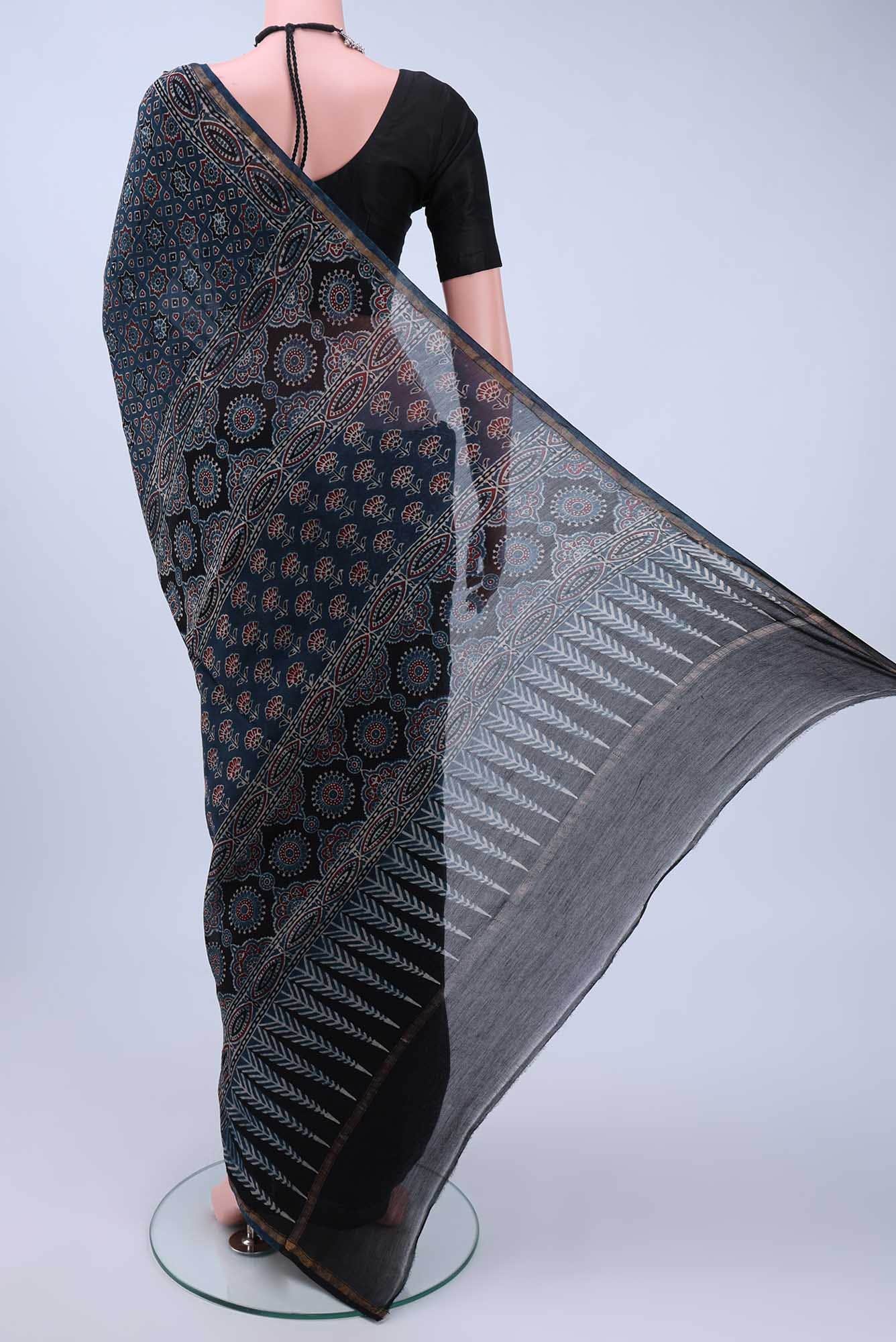 Indigo Chanderi Silk Cotton Saree - Image 2