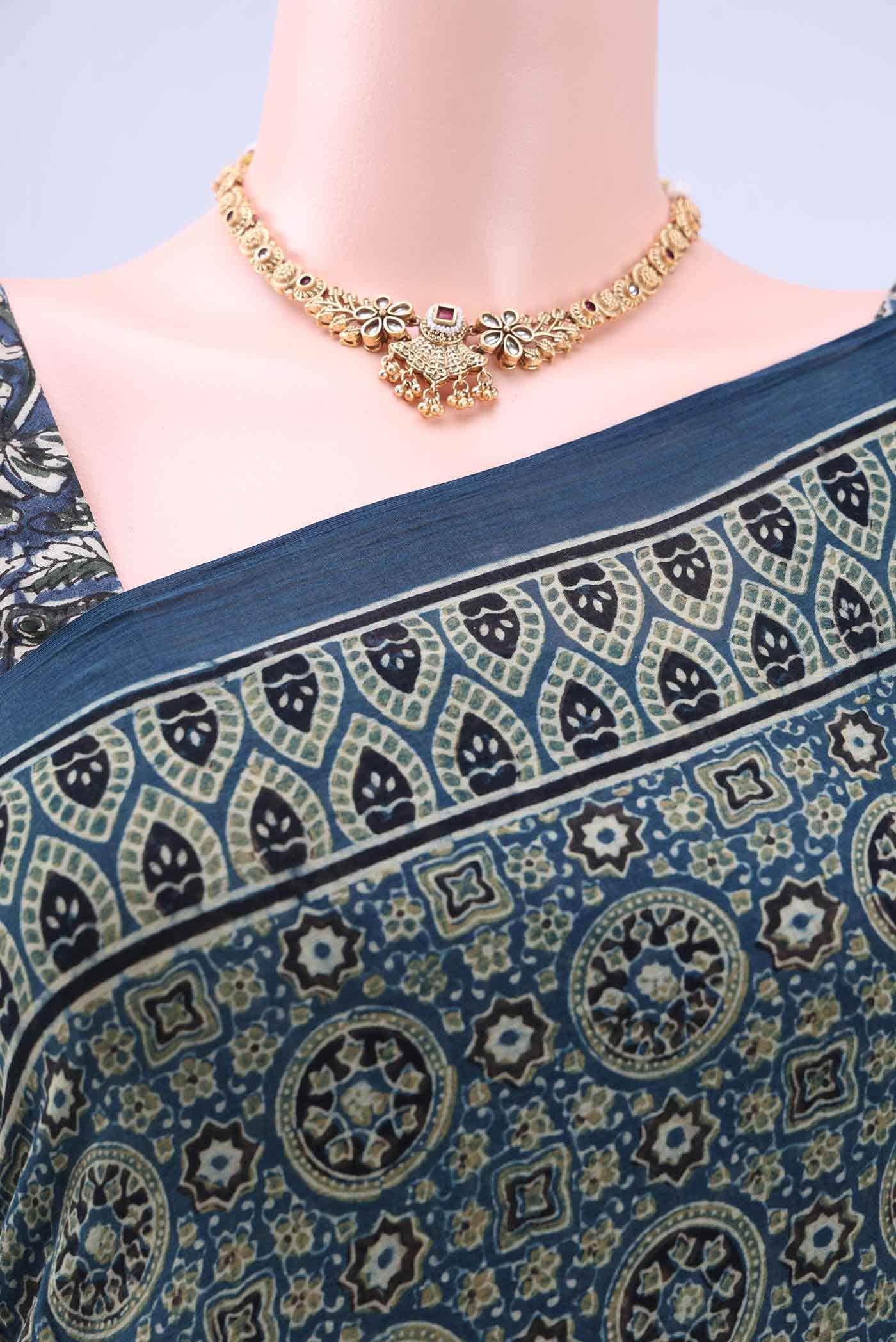 Indigo Cotton Saree - Image 3
