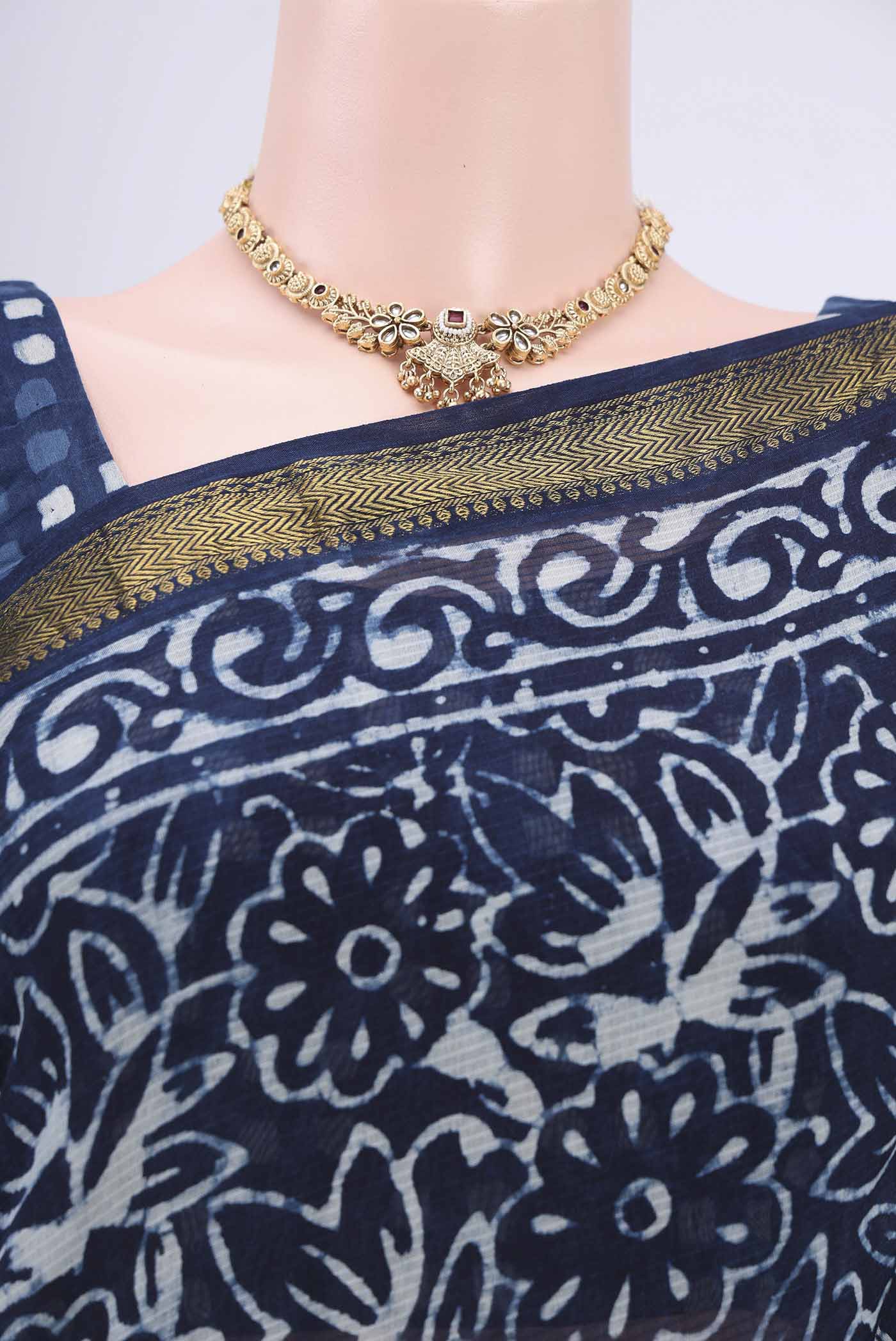 Indigo Maheshwari Silk Cotton Saree - Image 2