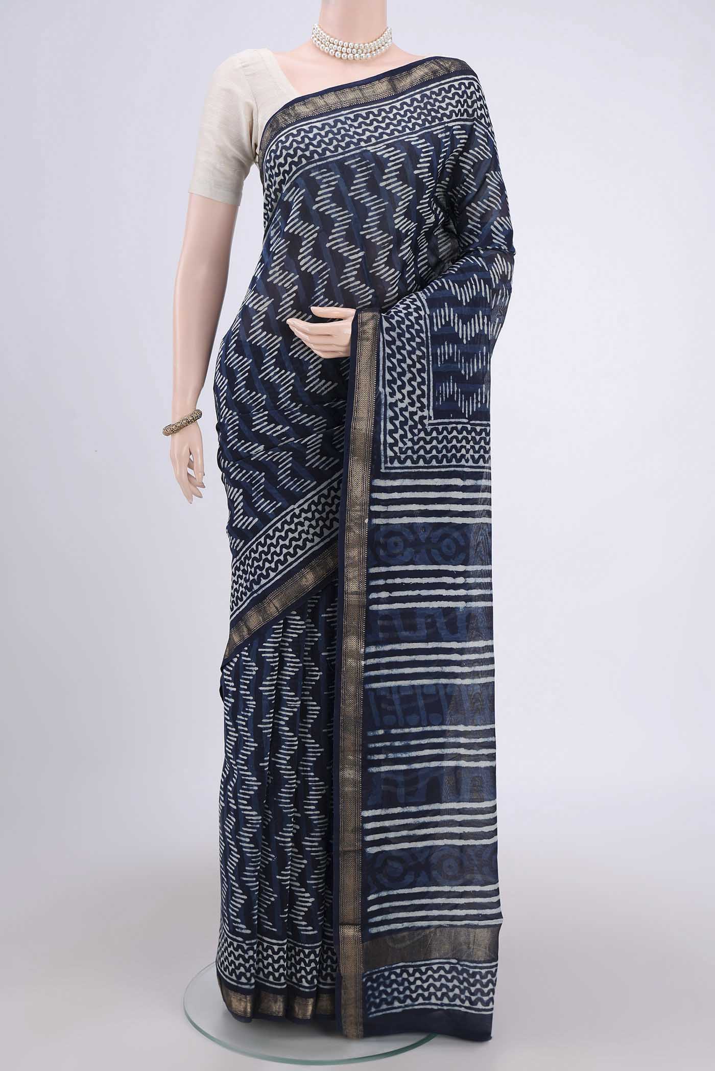 Indigo Maheshwari Silk Cotton Saree