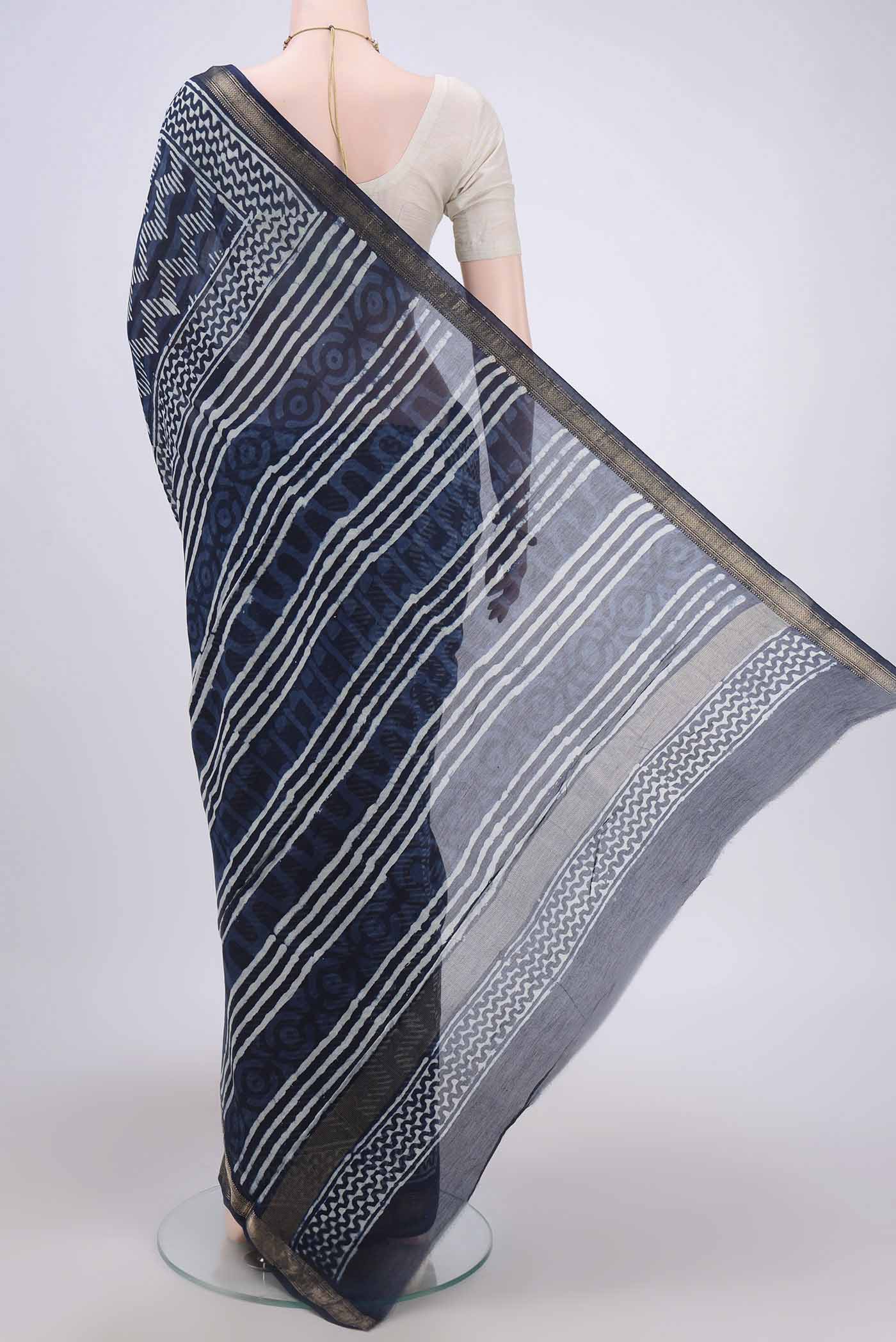 Indigo Maheshwari Silk Cotton Saree - Image 2