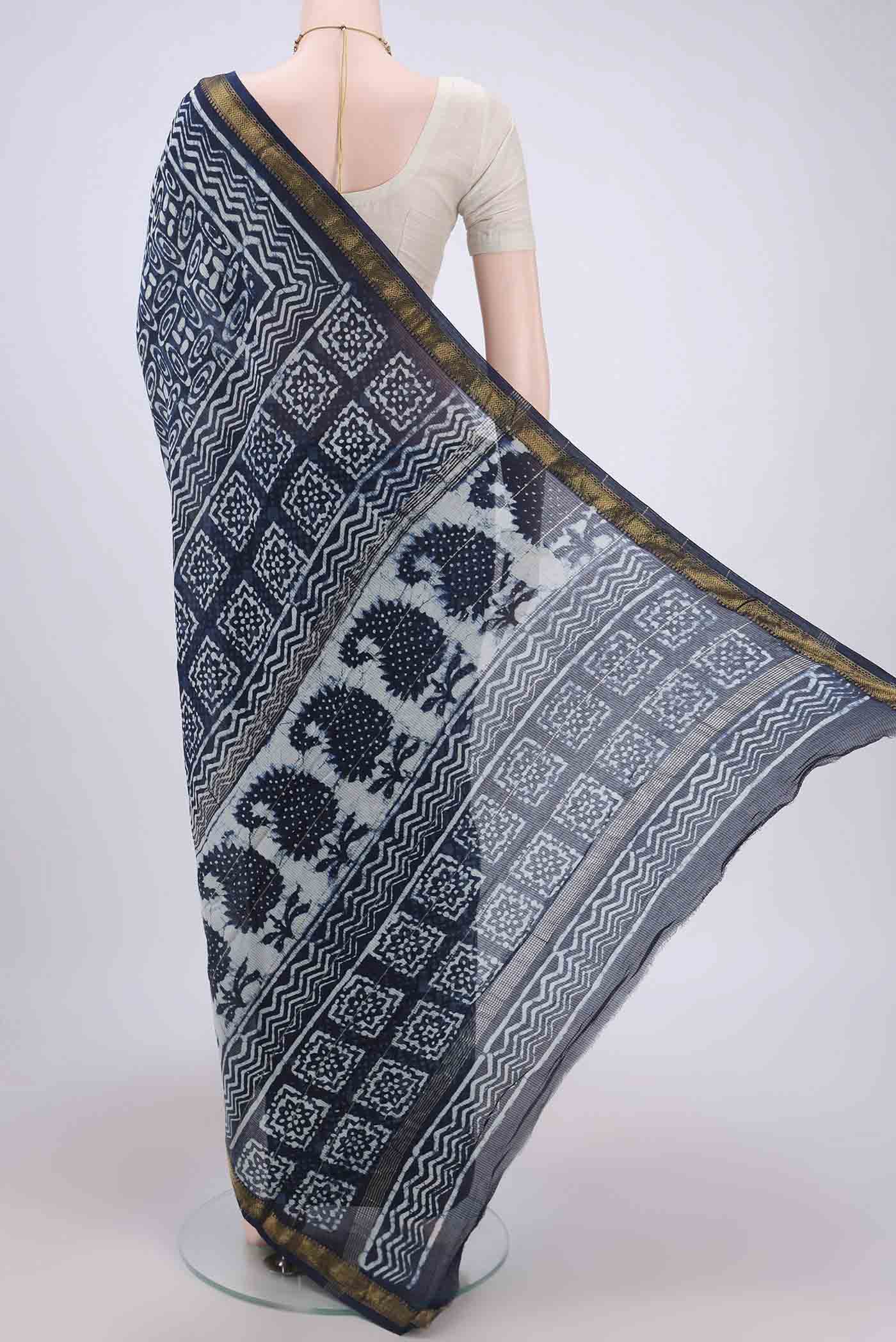 Indigo Maheshwari Silk Cotton Saree - Image 2