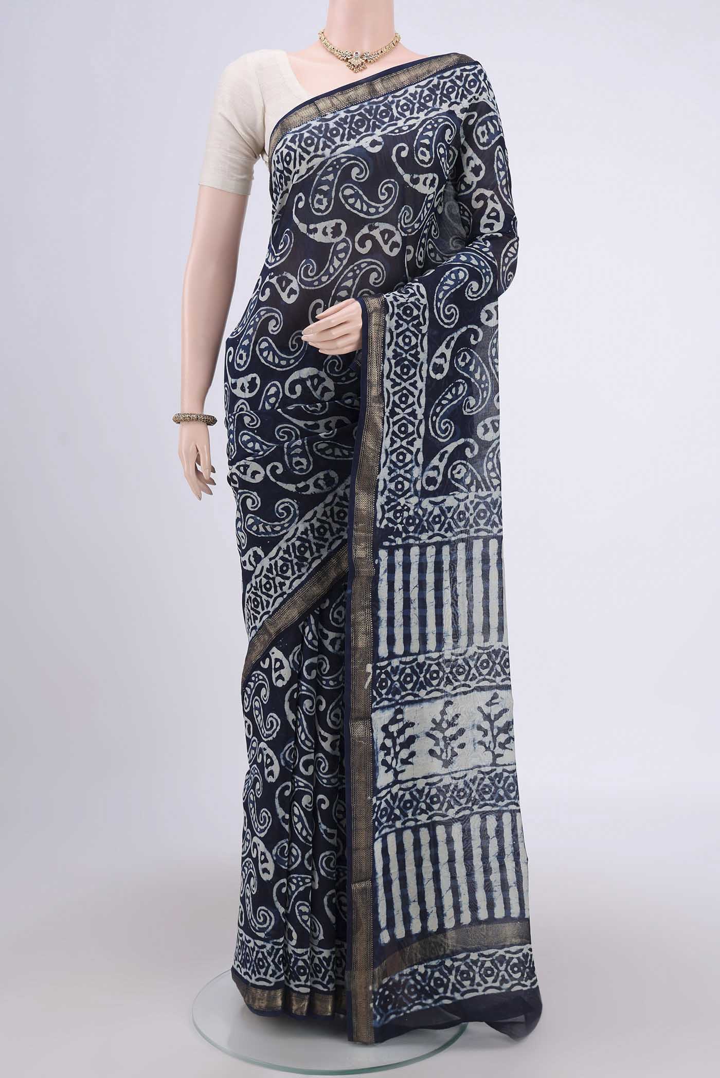 Indigo Maheshwari Silk Cotton Saree