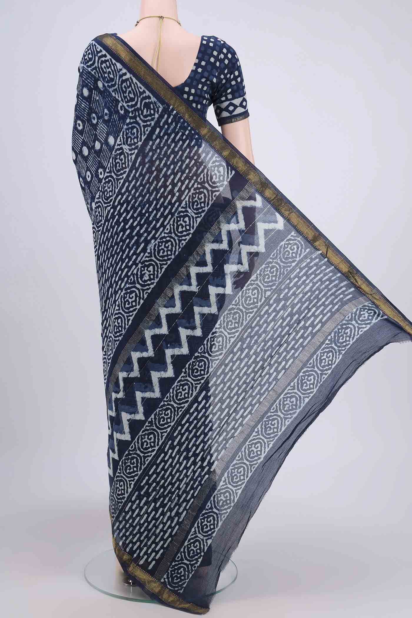 Indigo Maheshwari Silk Cotton Saree - Image 3