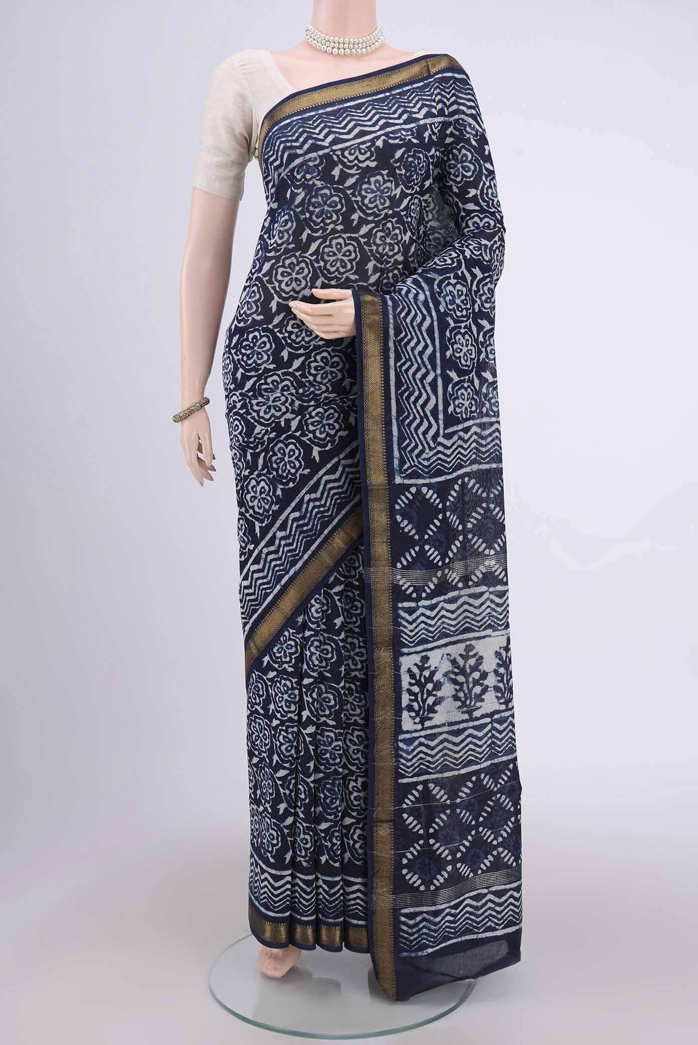 Indigo Maheshwari Silk Cotton Saree