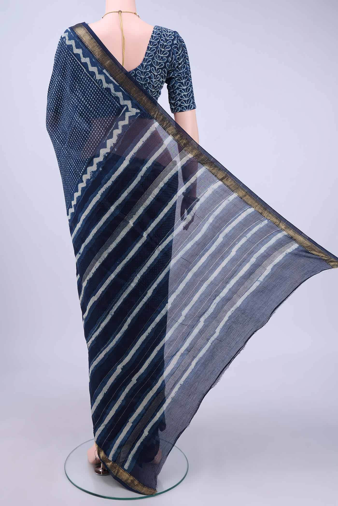 Indigo Maheshwari Silk Cotton Saree - Image 2