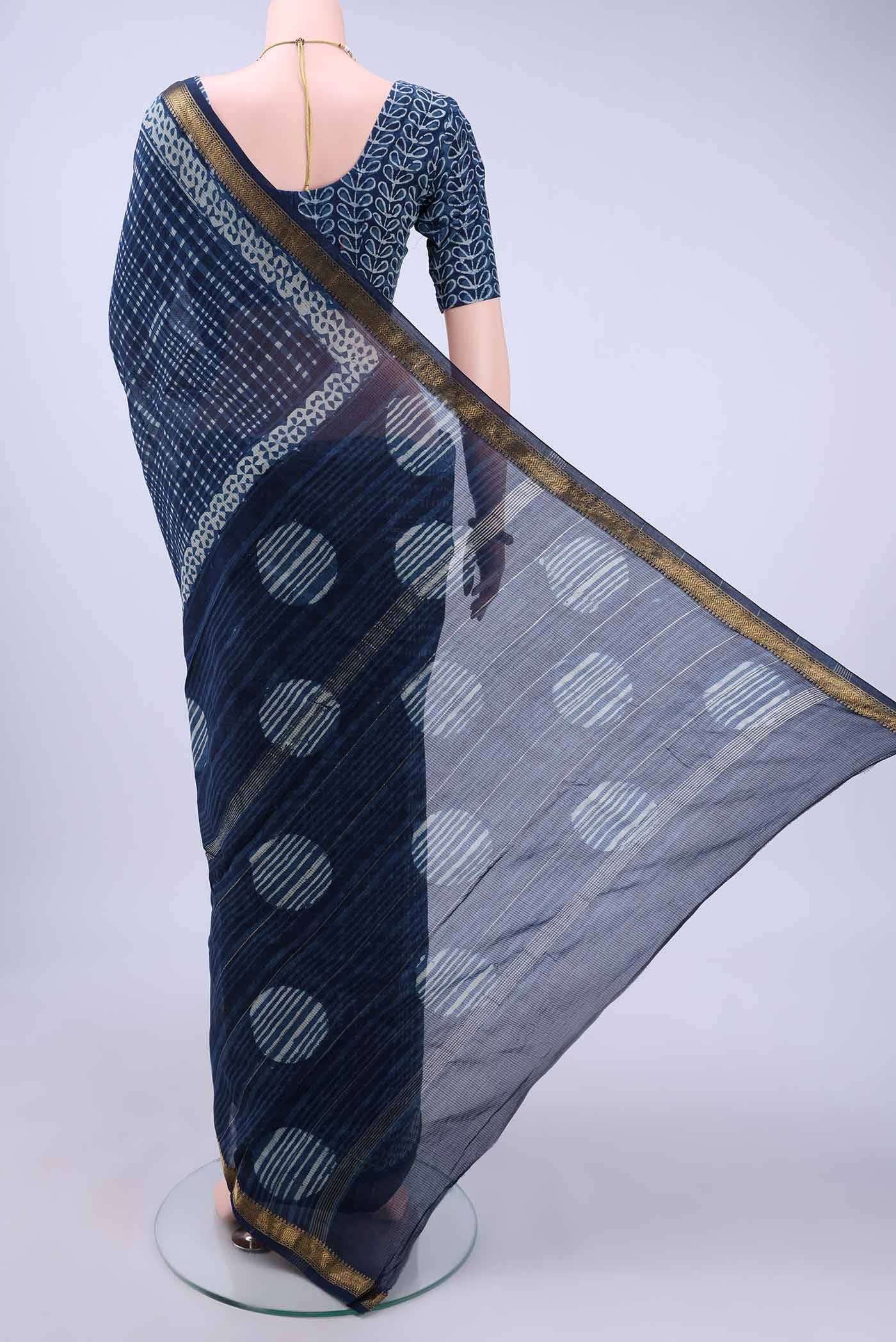 Indigo Maheshwari Silk Cotton Saree - Image 2
