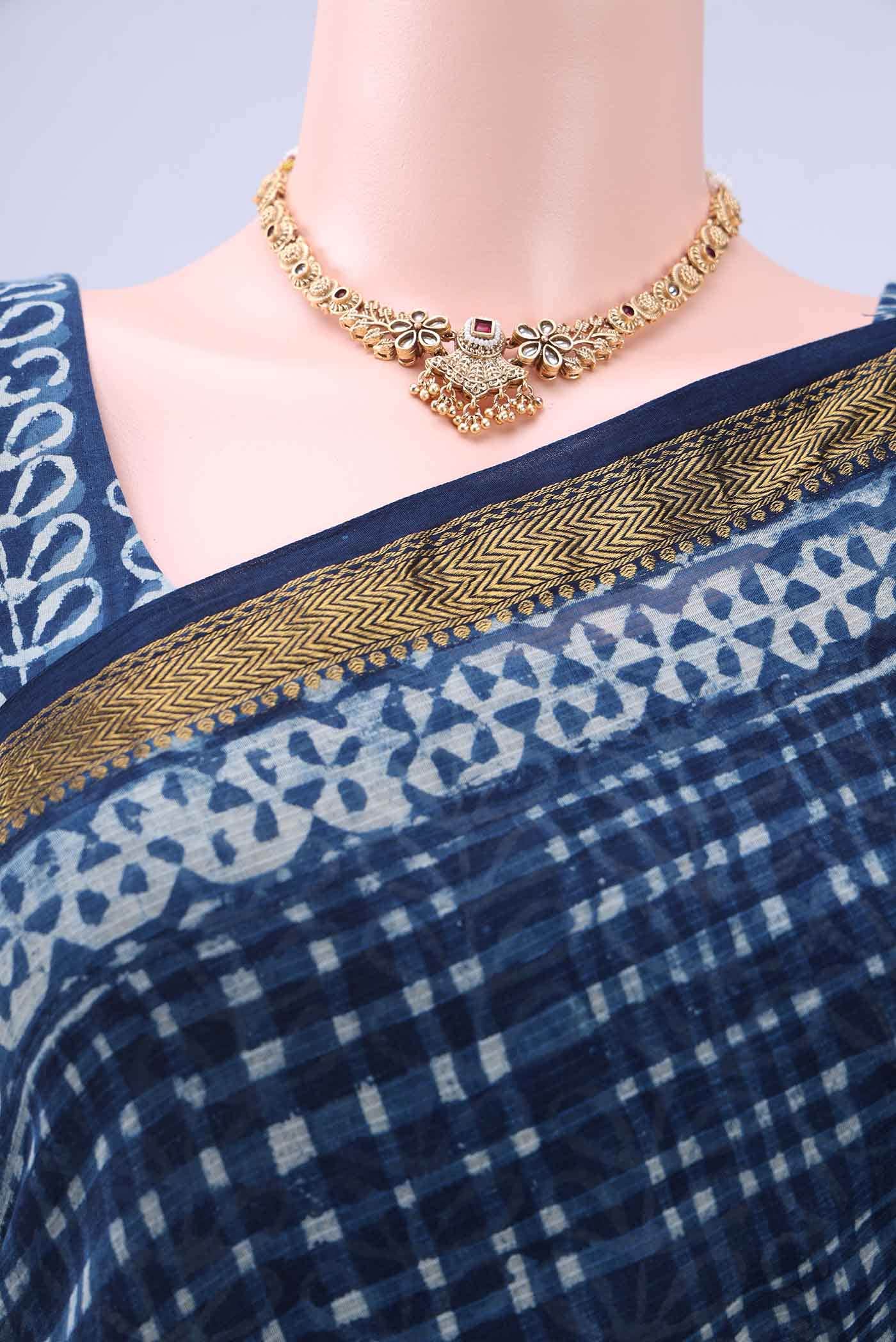 Indigo Maheshwari Silk Cotton Saree - Image 3