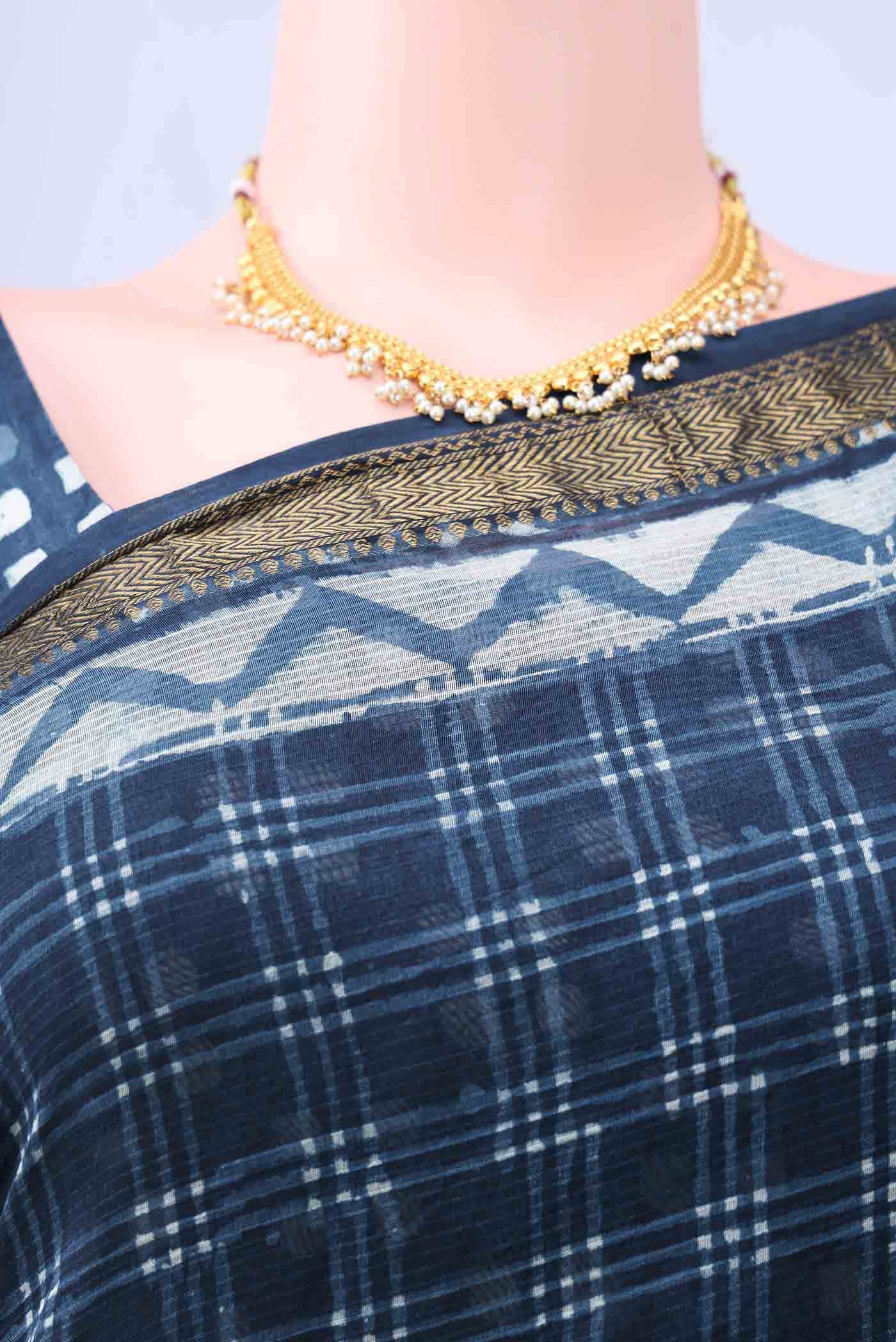 Indigo Maheshwari Silk Cotton Saree - Image 3