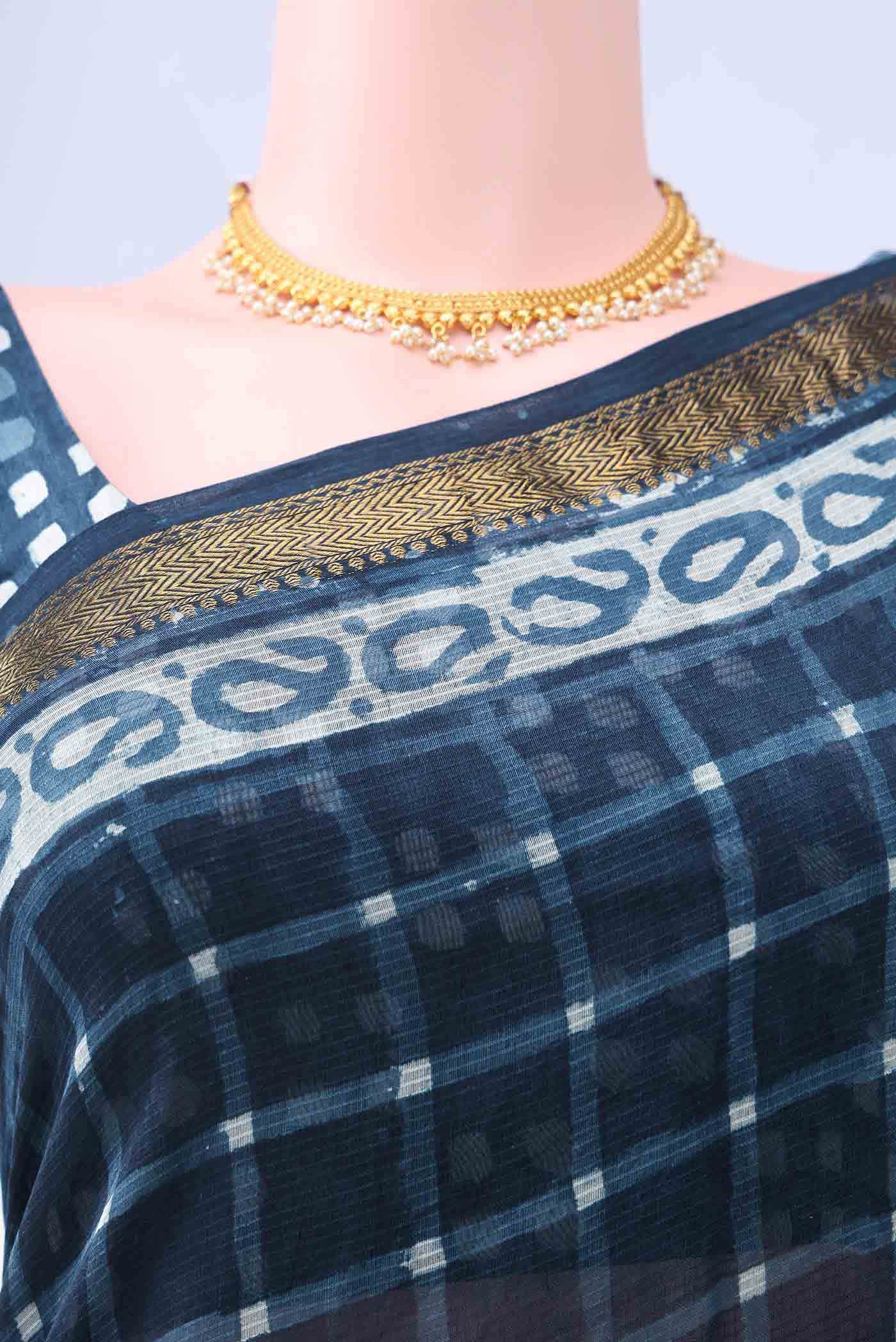 Indigo Maheshwari Silk Cotton Saree - Image 3