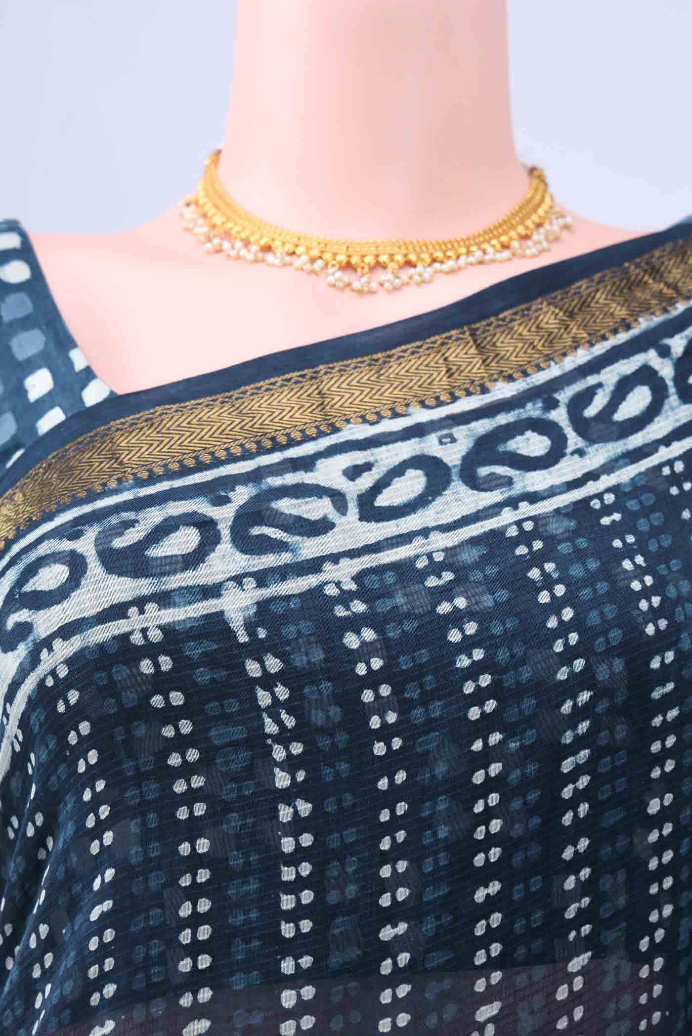 Indigo Maheshwari Silk Cotton Saree - Image 3