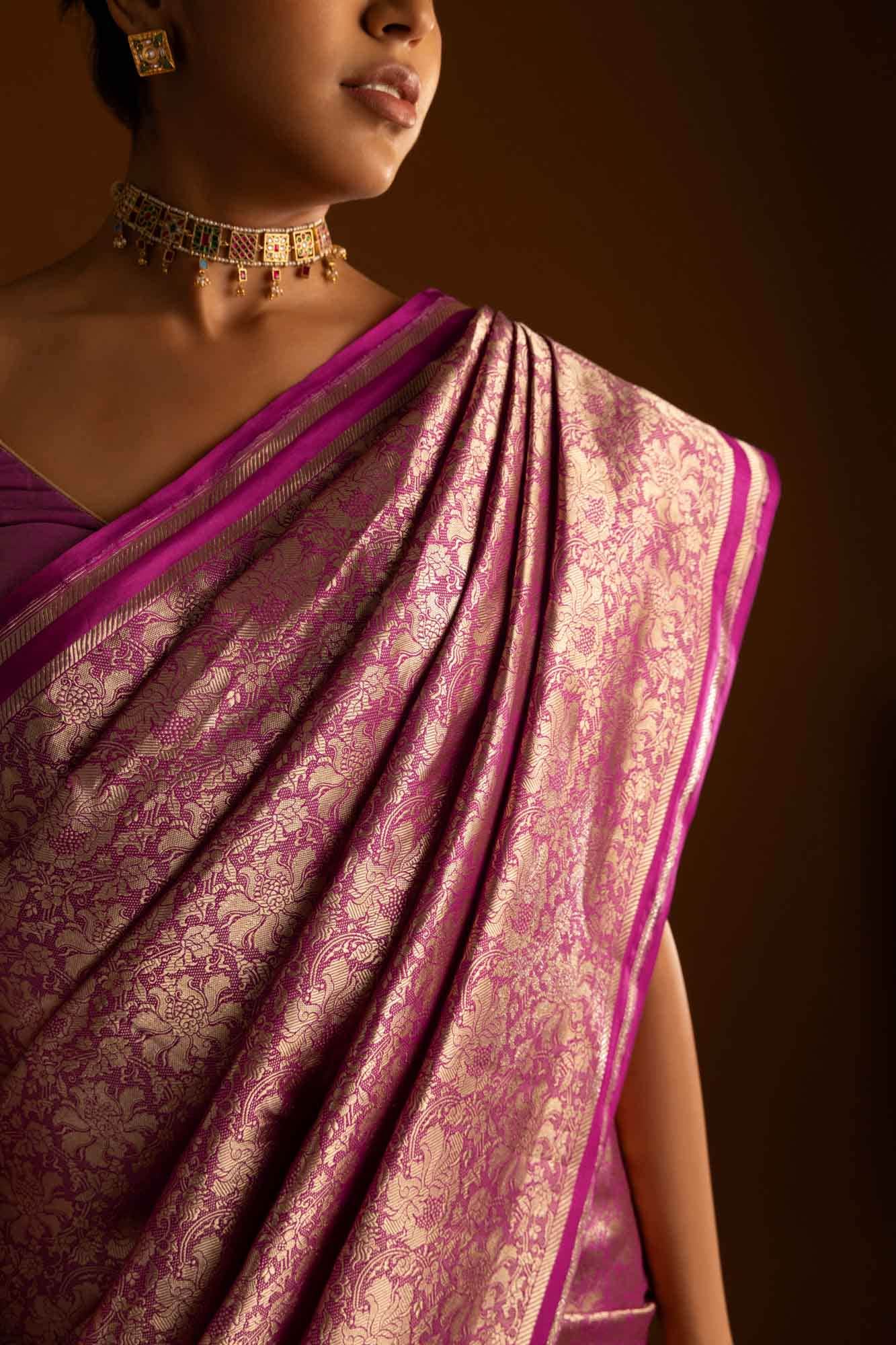 Japanese Tea Ceremony-Pink Banarasi Silk Saree - Image 3