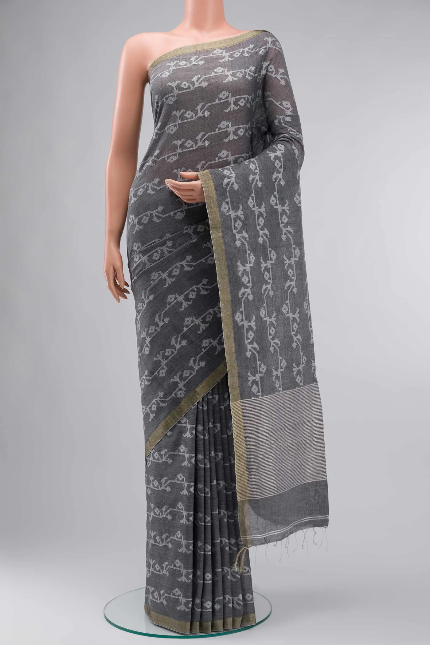 Kadambini-Dark Grey Bengal Cotton Saree