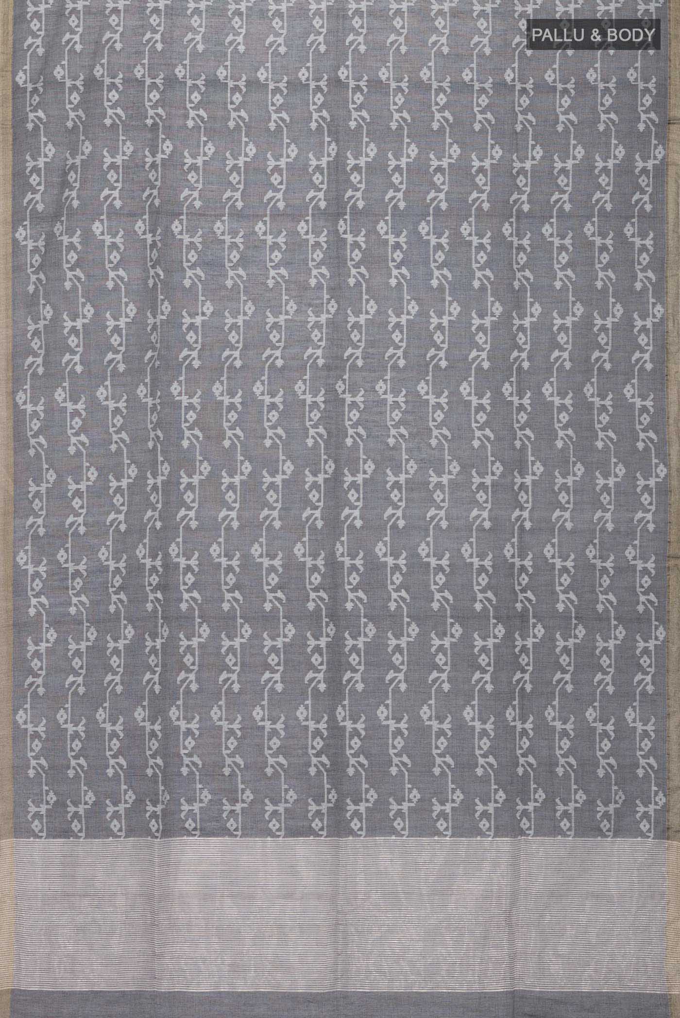 Kadambini-Dark Grey Bengal Cotton Saree - Image 10