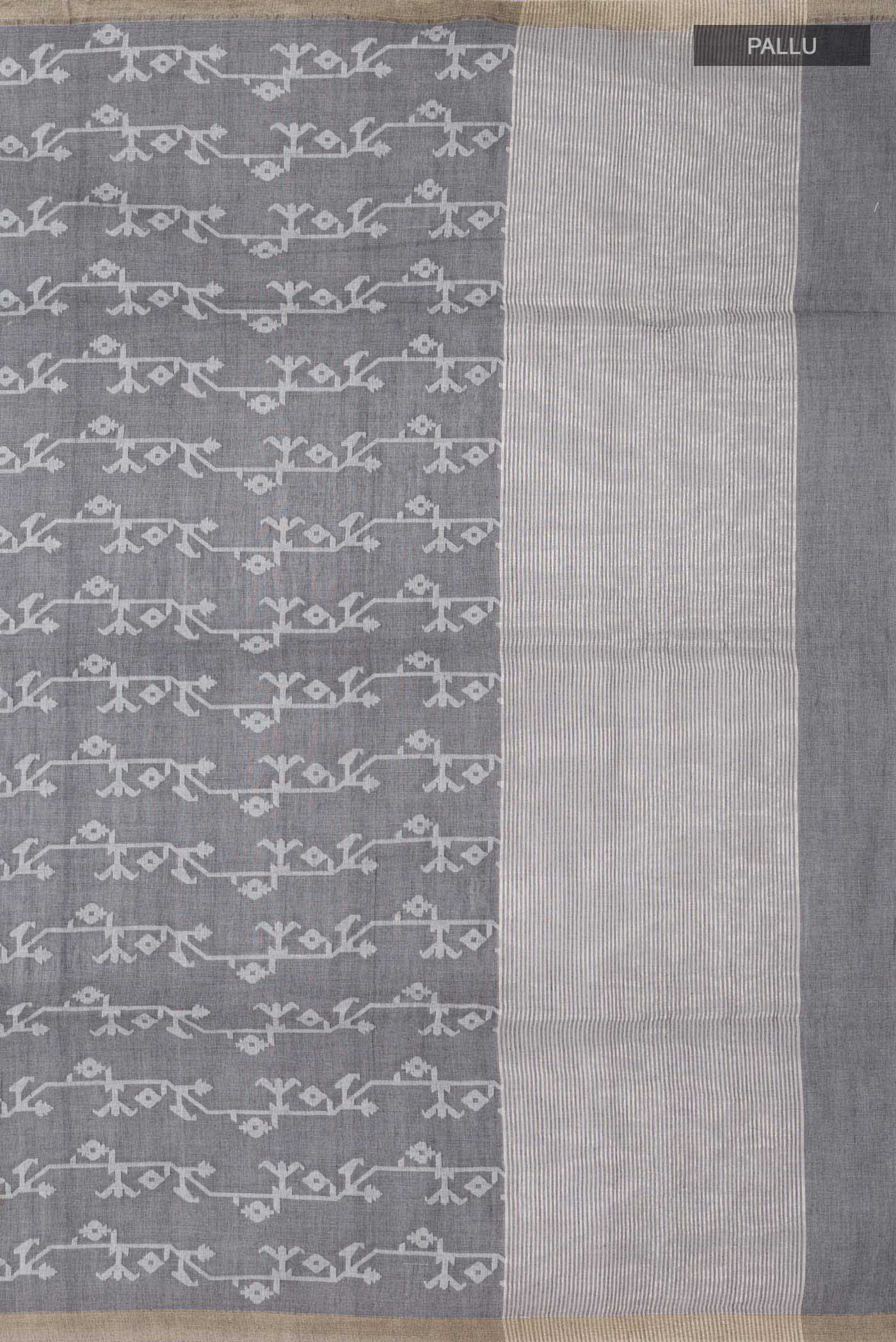 Kadambini-Dark Grey Bengal Cotton Saree - Image 11