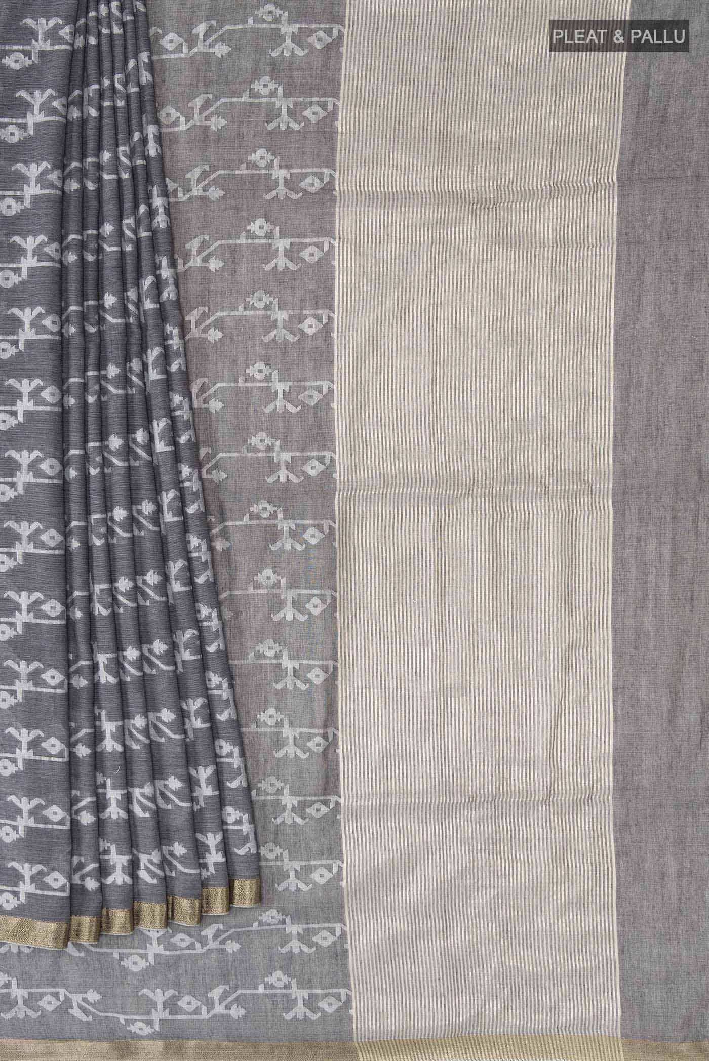 Kadambini-Dark Grey Bengal Cotton Saree - Image 8
