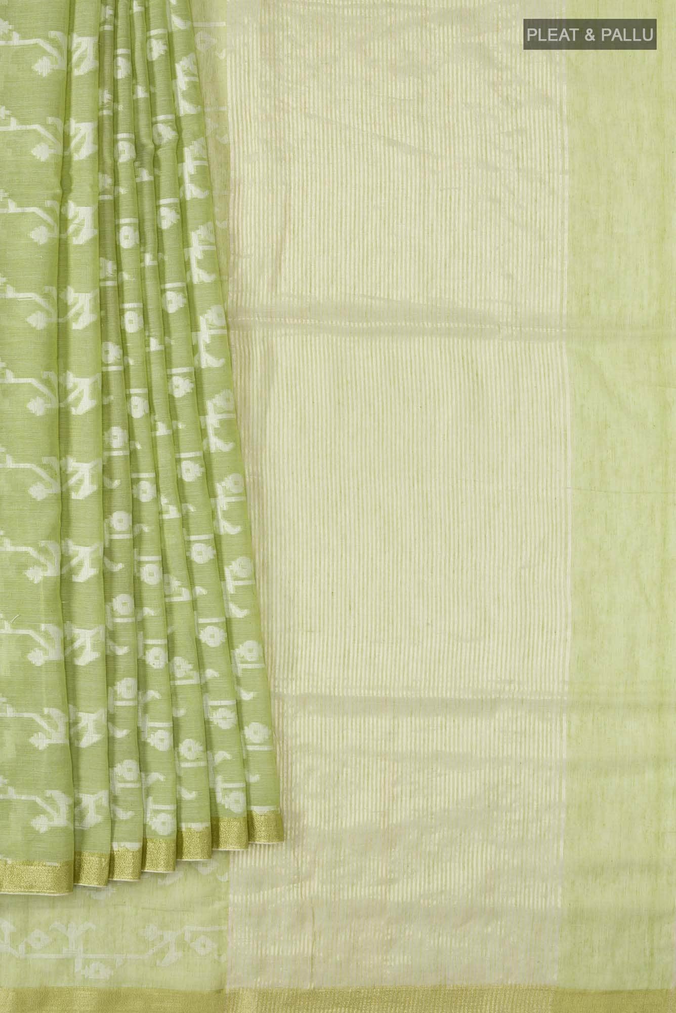 Kadambini-Light Green Bengal Cotton Saree - Image 2