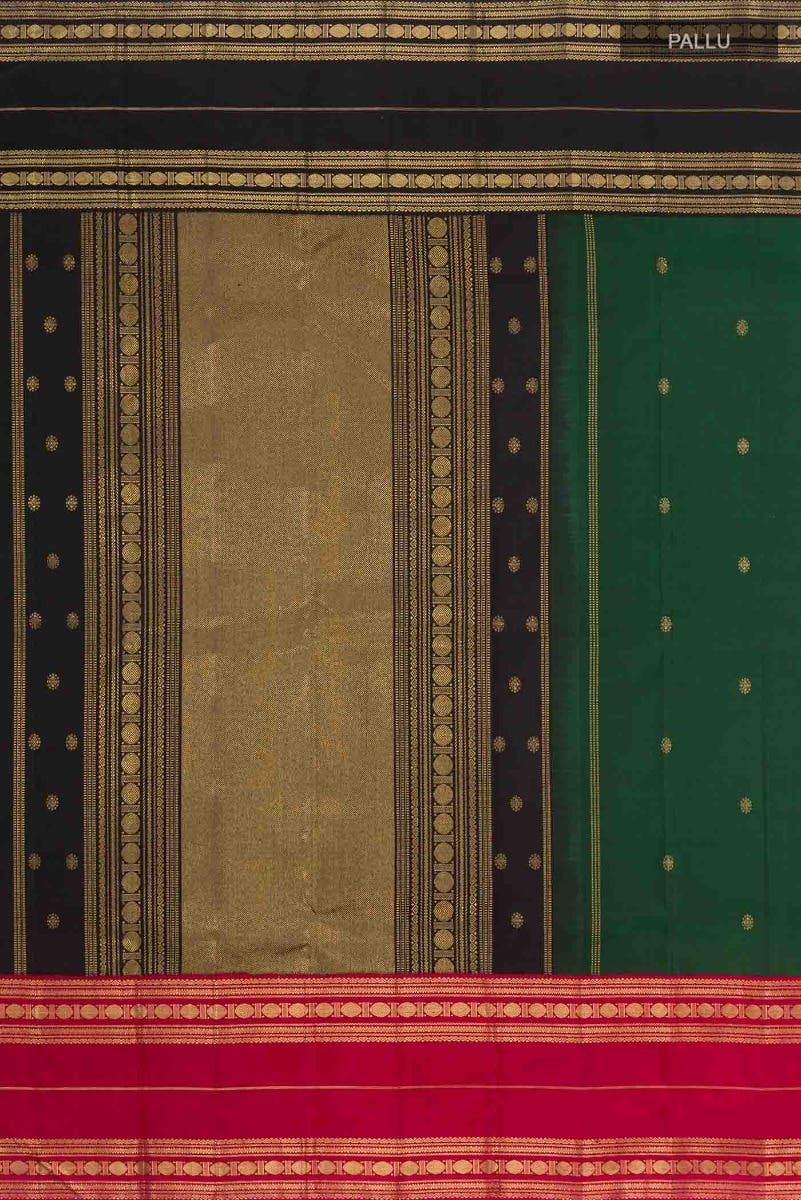 Kamala-Pure Silk Pure Gold Zari Green Kanchipuram Saree - Image 12