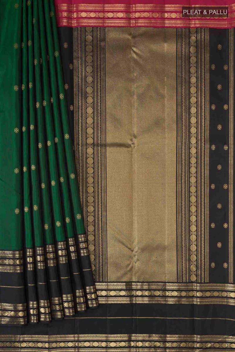 Kamala-Pure Silk Pure Gold Zari Green Kanchipuram Saree - Image 3