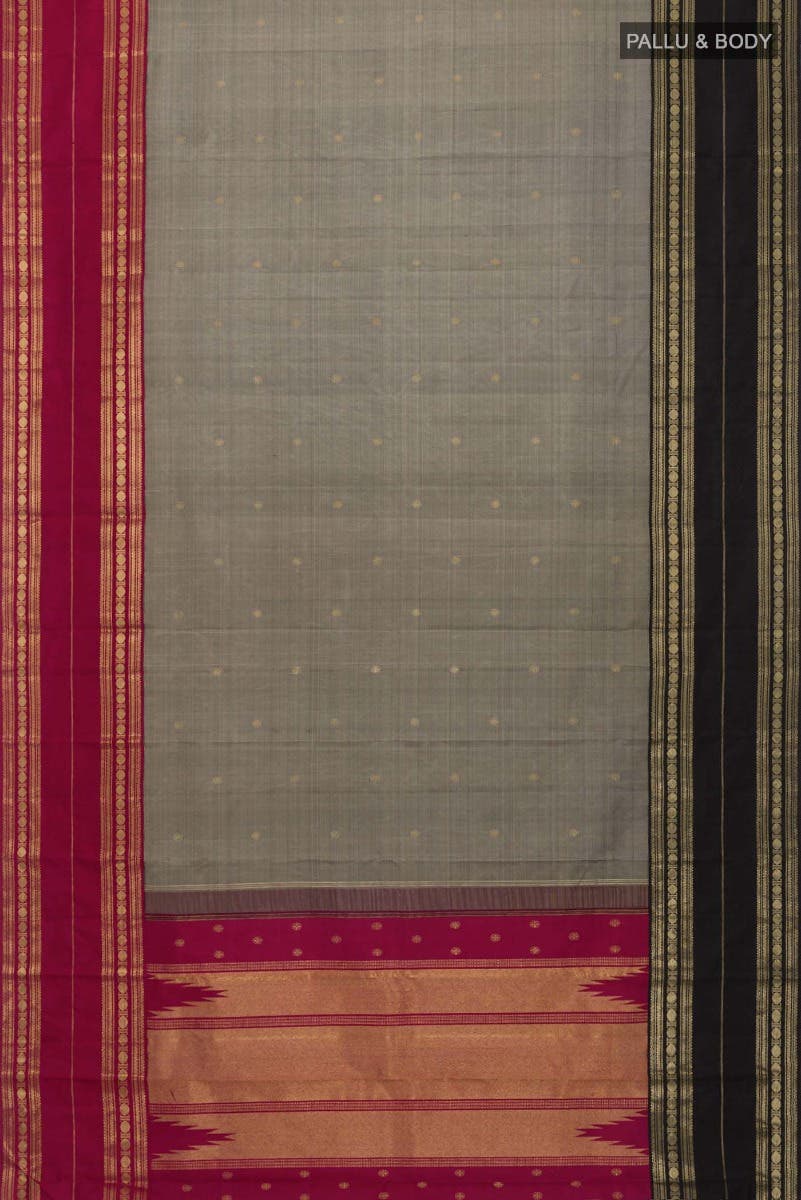 Kamala-Pure Silk Pure Gold Zari Narmadi Grey Kanchipuram Saree - Image 12