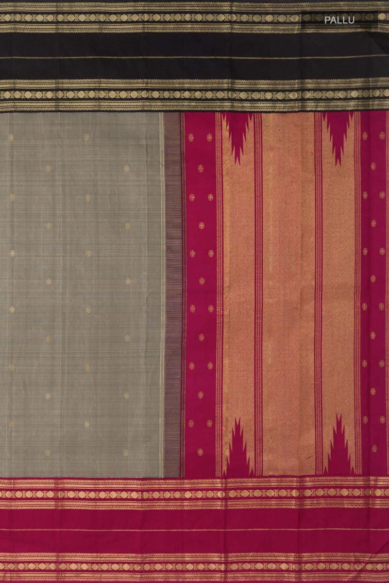 Kamala-Pure Silk Pure Gold Zari Narmadi Grey Kanchipuram Saree - Image 13