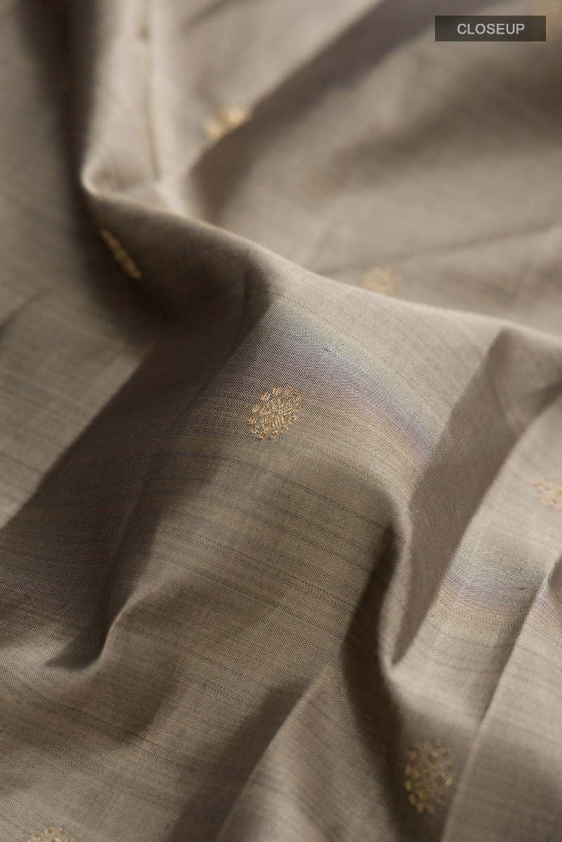Kamala-Pure Silk Pure Gold Zari Narmadi Grey Kanchipuram Saree - Image 14