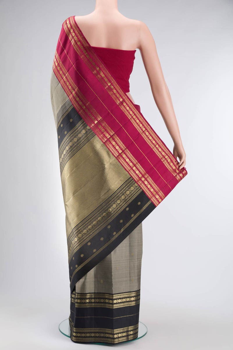 Kamala-Pure Silk Pure Gold Zari Narmadi Grey Kanchipuram Saree - Image 5