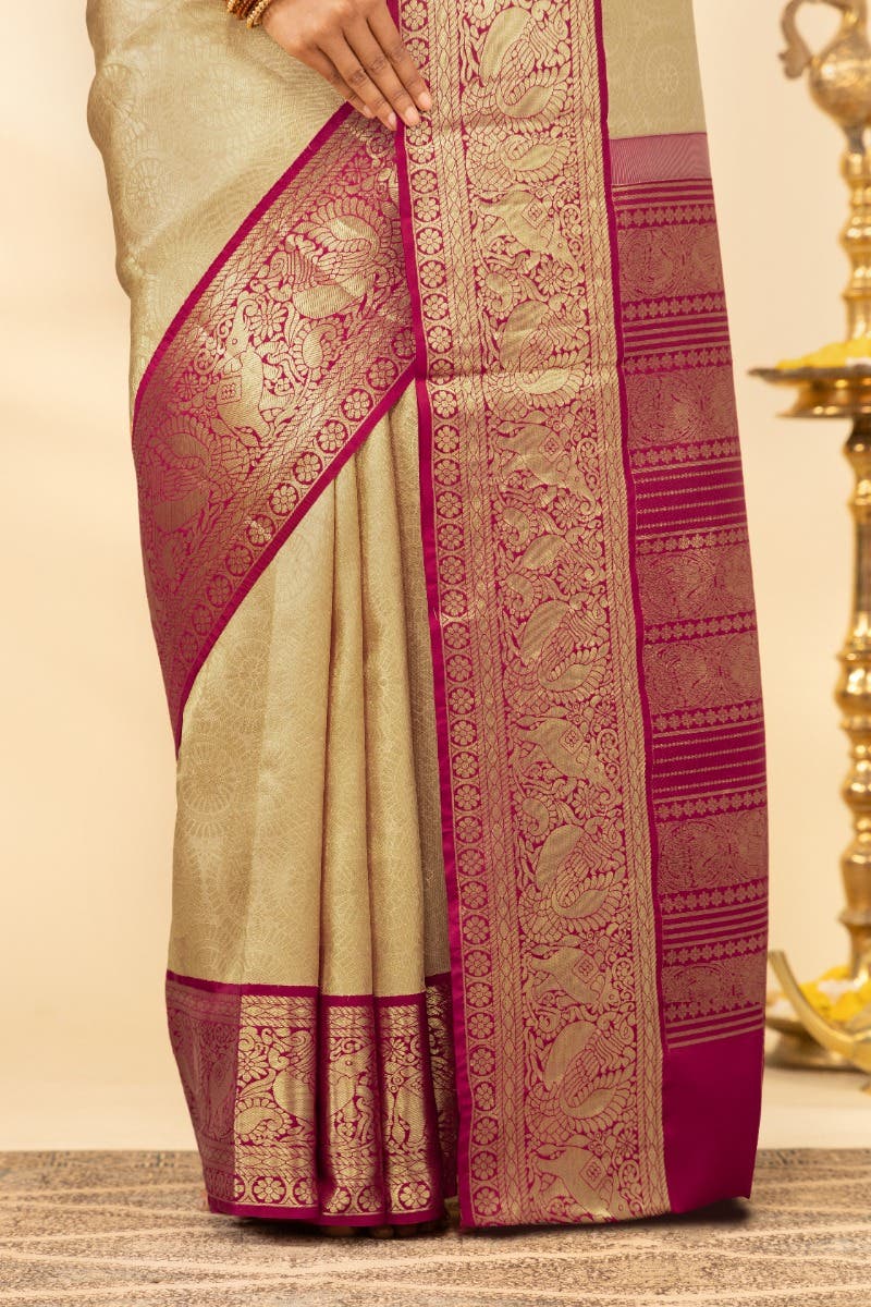 Kanika-Cream Kanchipuram Silk Saree - Image 4