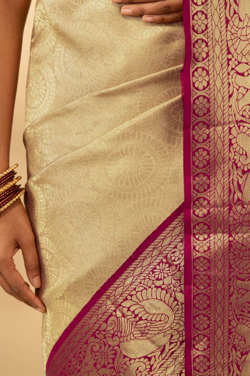 Kanika-Cream Kanchipuram Silk Saree - Image 5