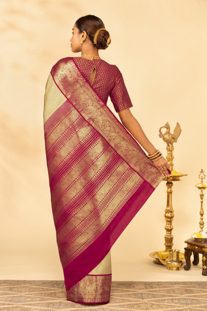Kanika-Cream Kanchipuram Silk Saree - Image 6