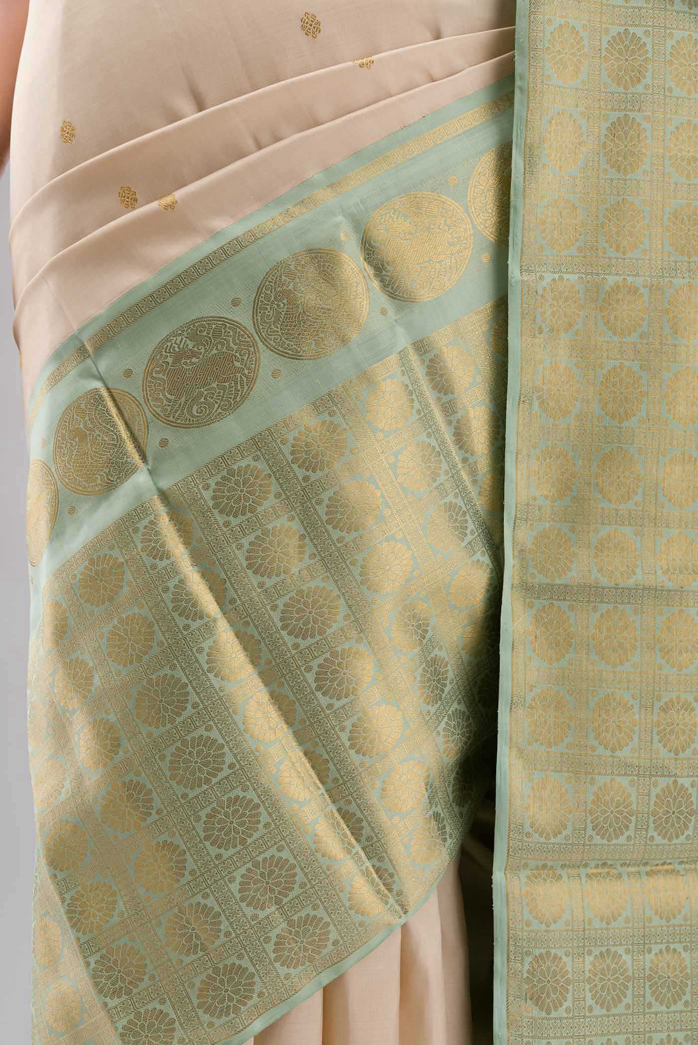 Kanmani-Cream Kanchipuram Silk Saree - Image 6