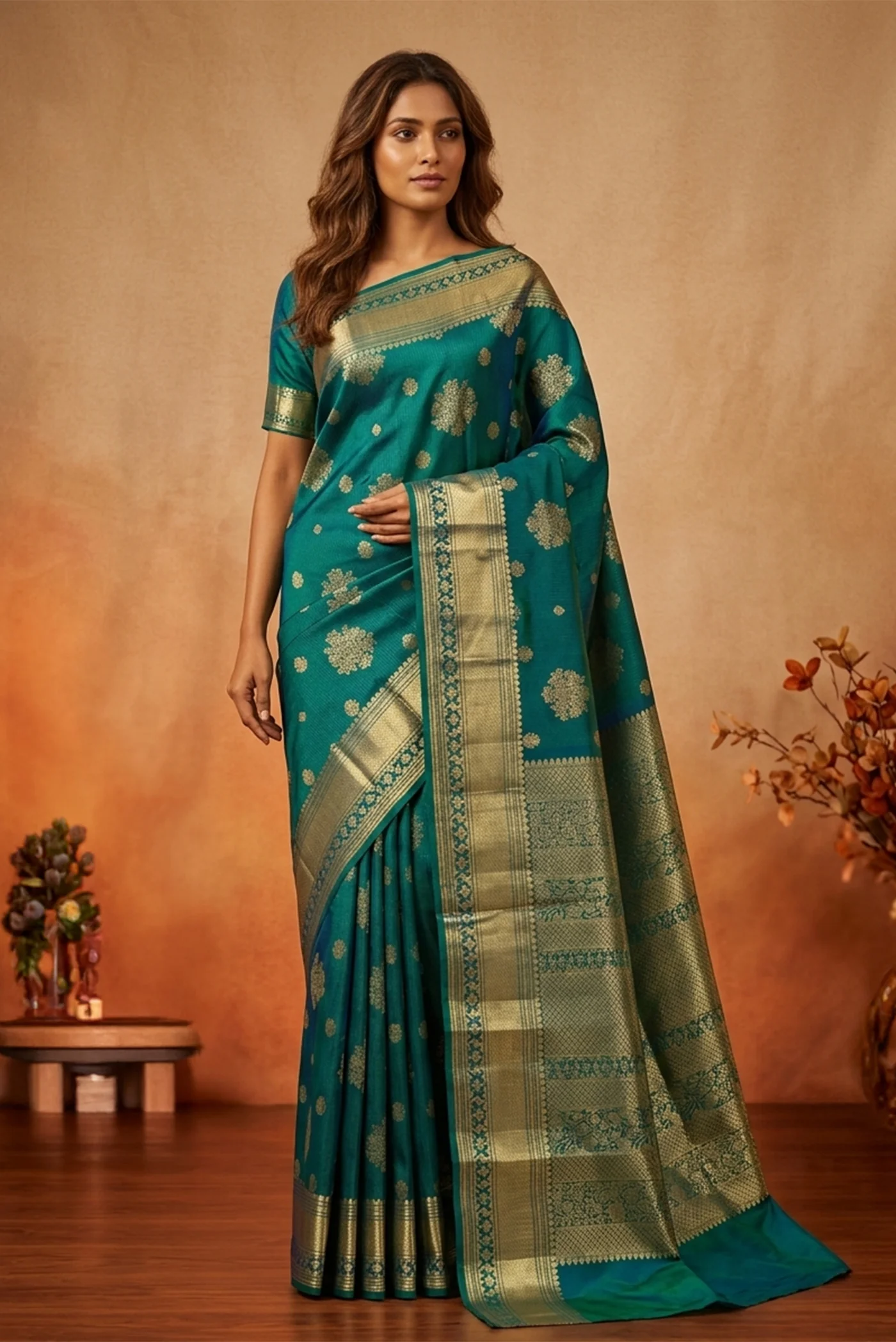 Kavini-Blue with Green Dual Tone Kanchipuram Silk Saree