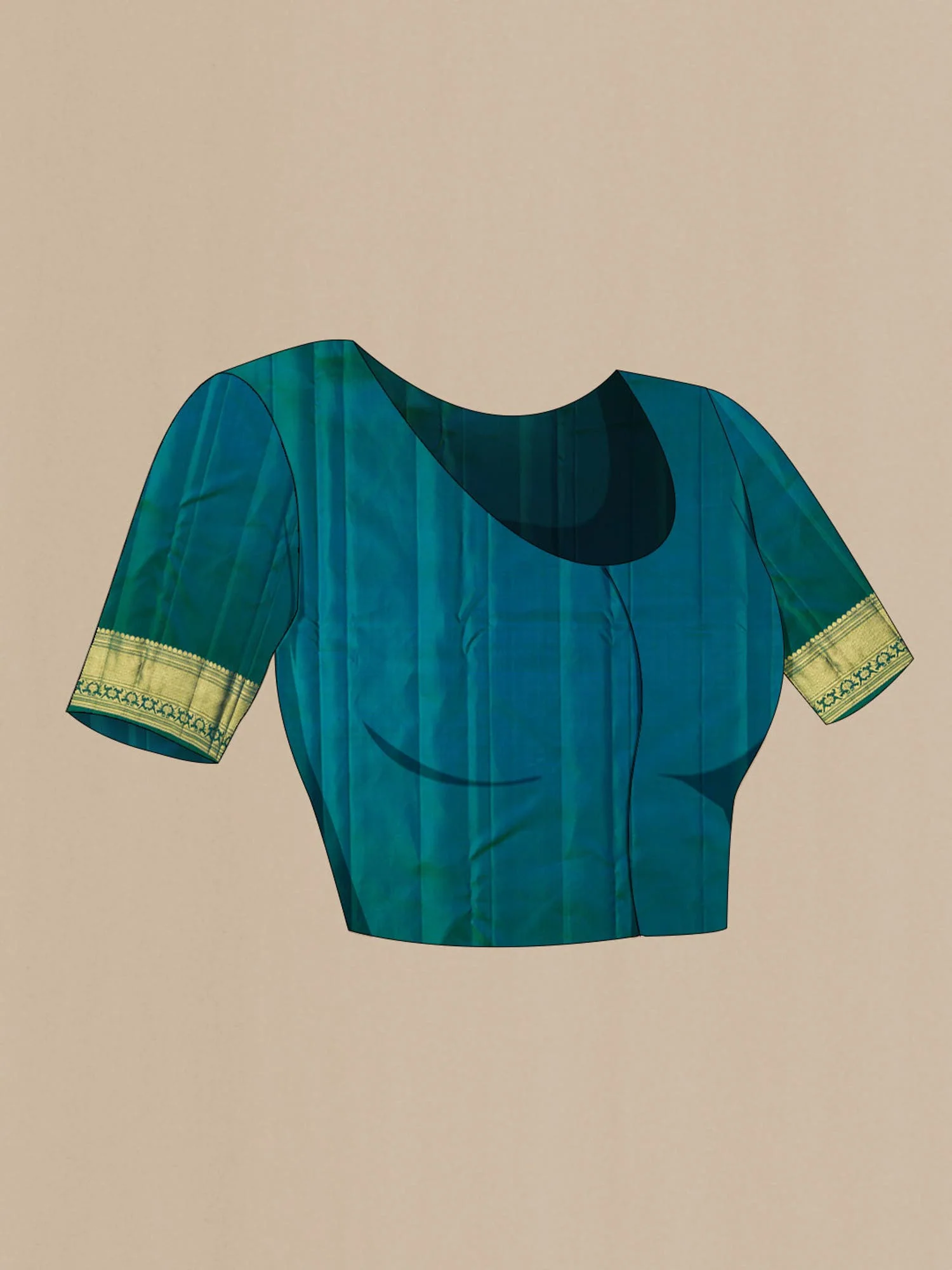 Kavini-Blue with Green Dual Tone Kanchipuram Silk Saree - Image 9