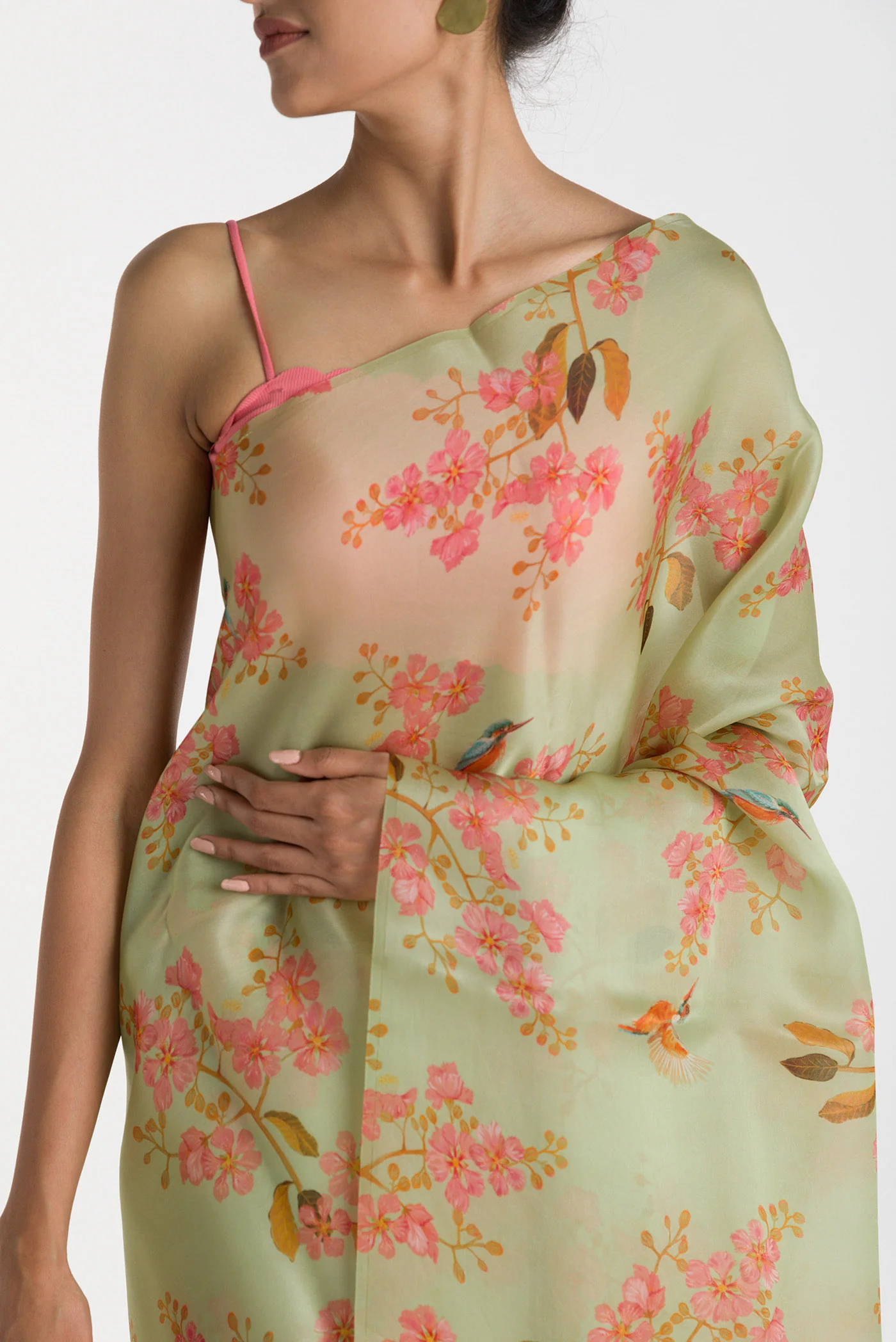 Kingfisher Lovers-Green Satin Organza Saree - Image 2