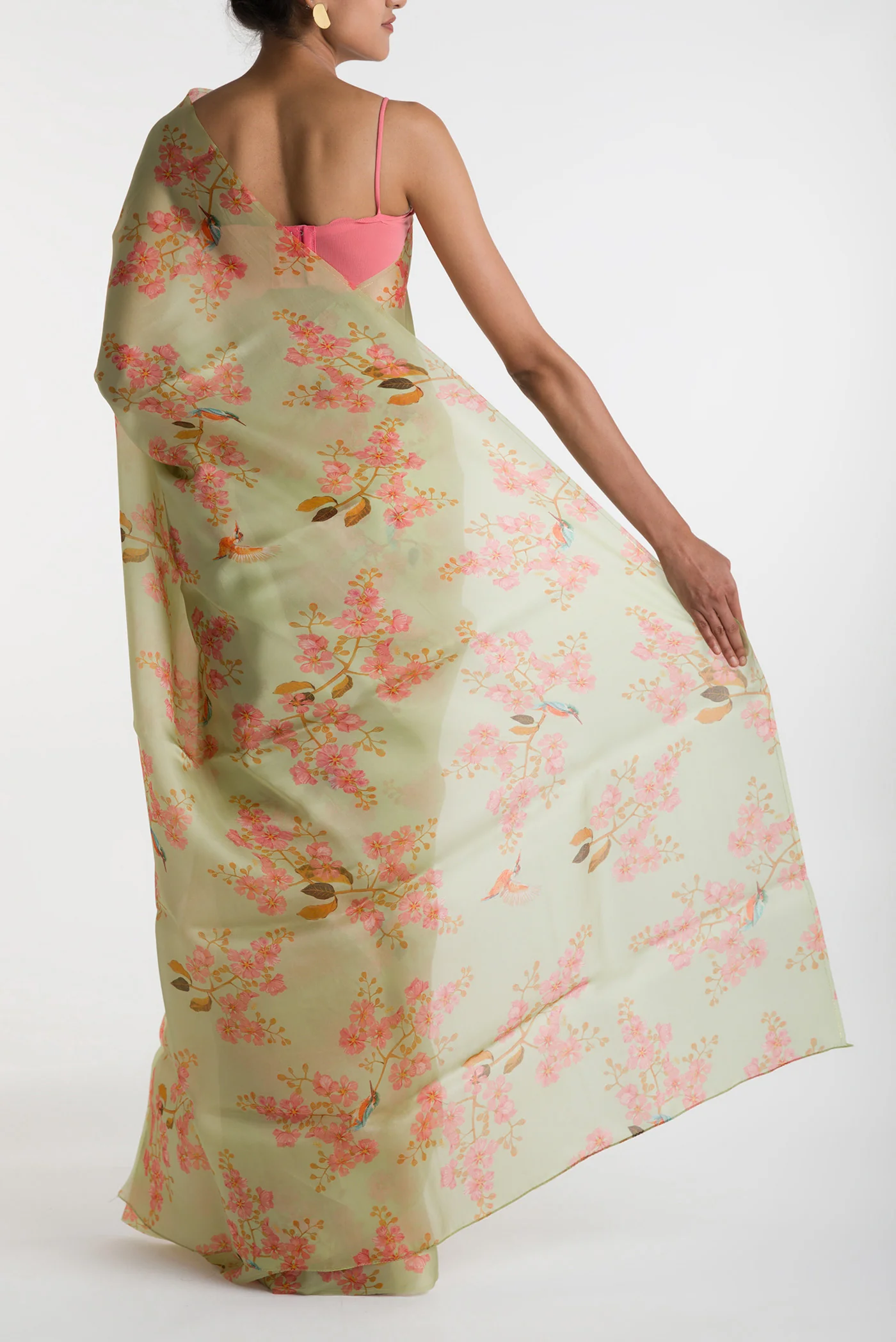 Kingfisher Lovers-Green Satin Organza Saree - Image 3