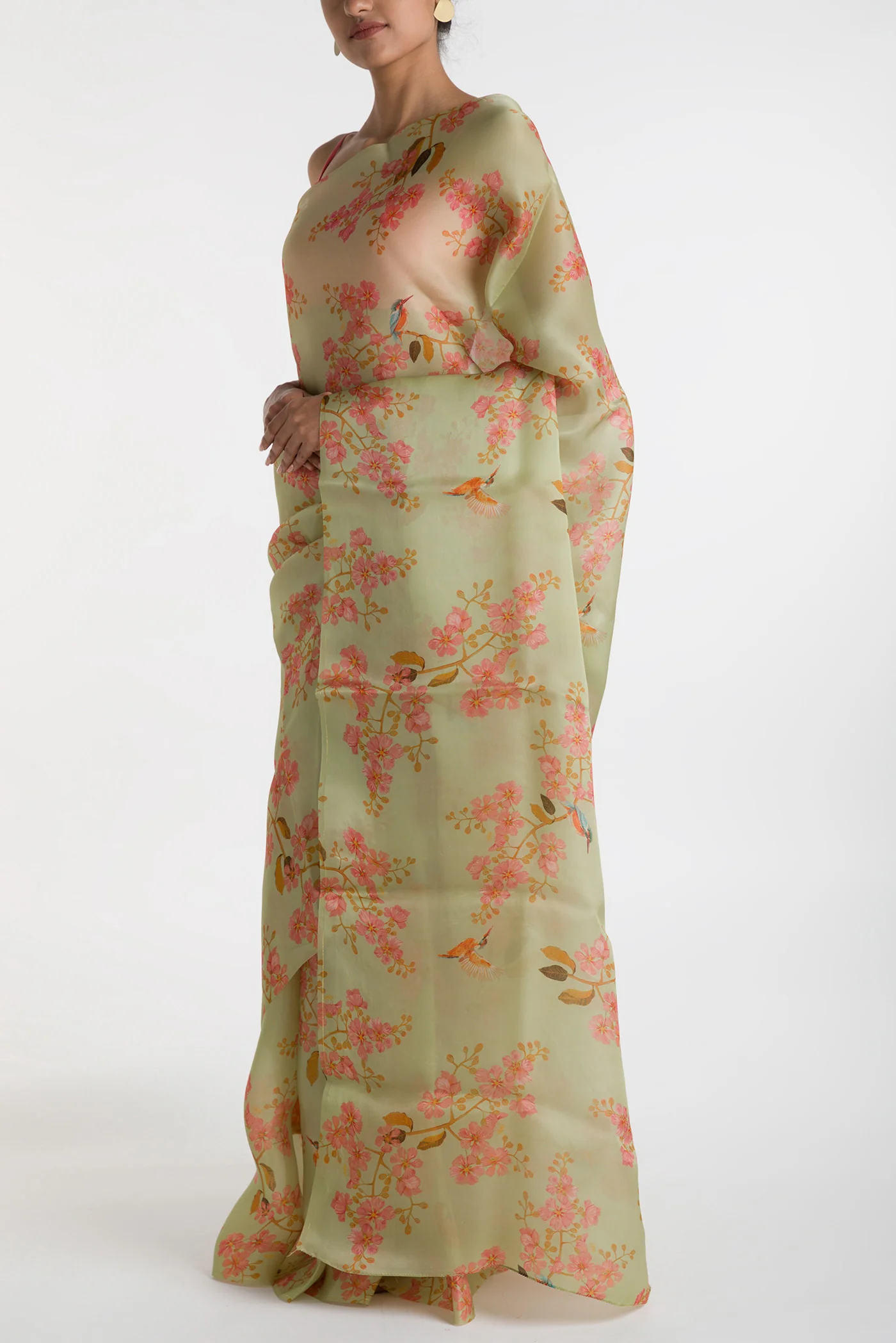 Kingfisher Lovers-Green Satin Organza Saree - Image 4
