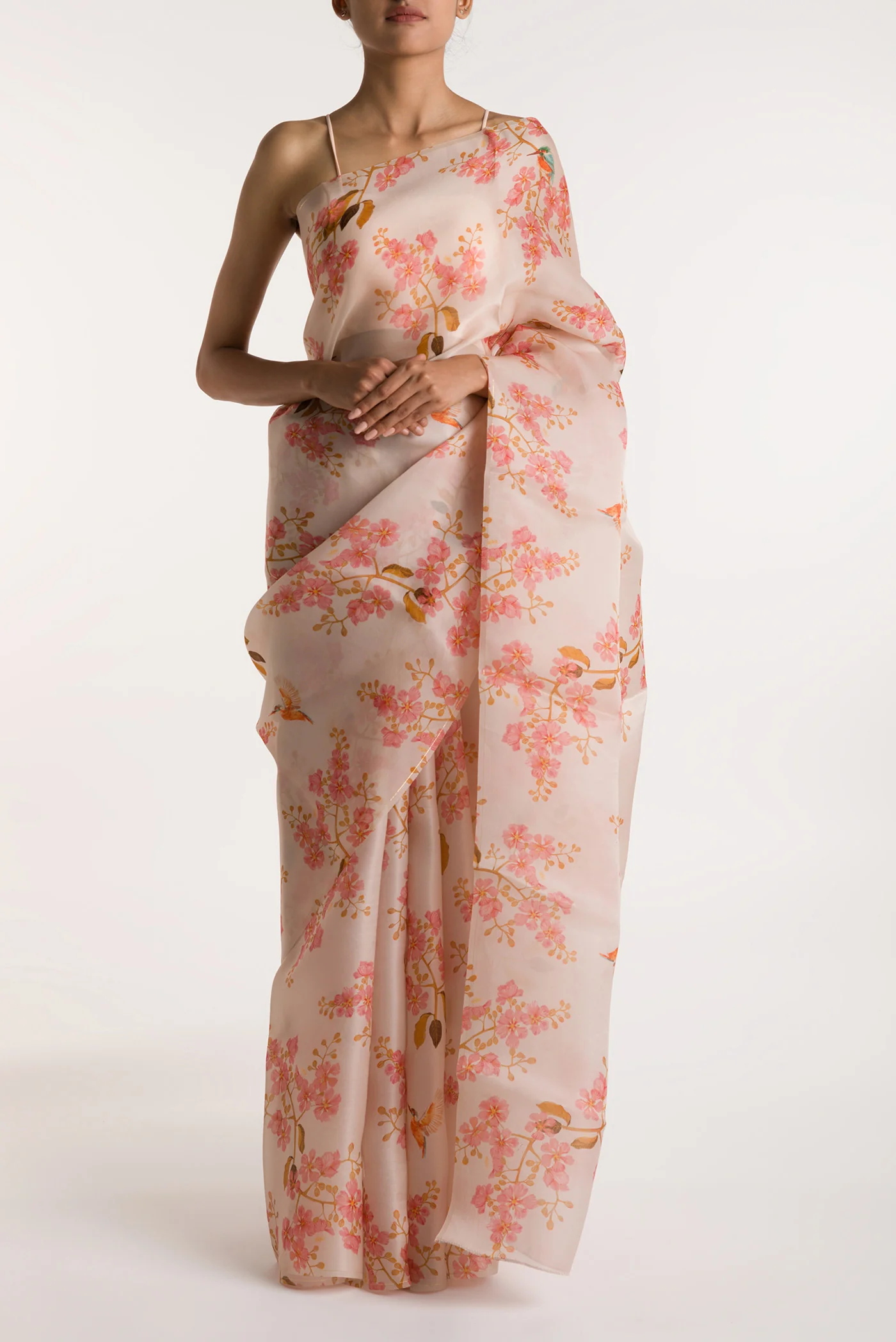 Kingfisher Lovers-White Satin Organza Saree