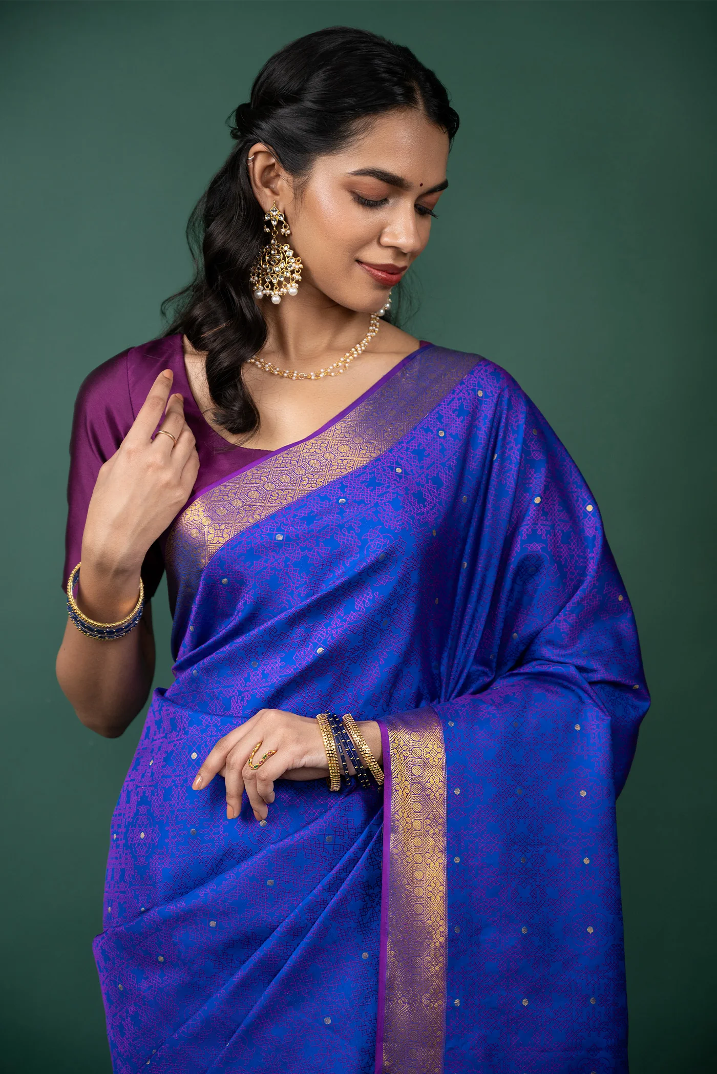 Kolam - Blue Kanchipuram Silk Saree - Image 3