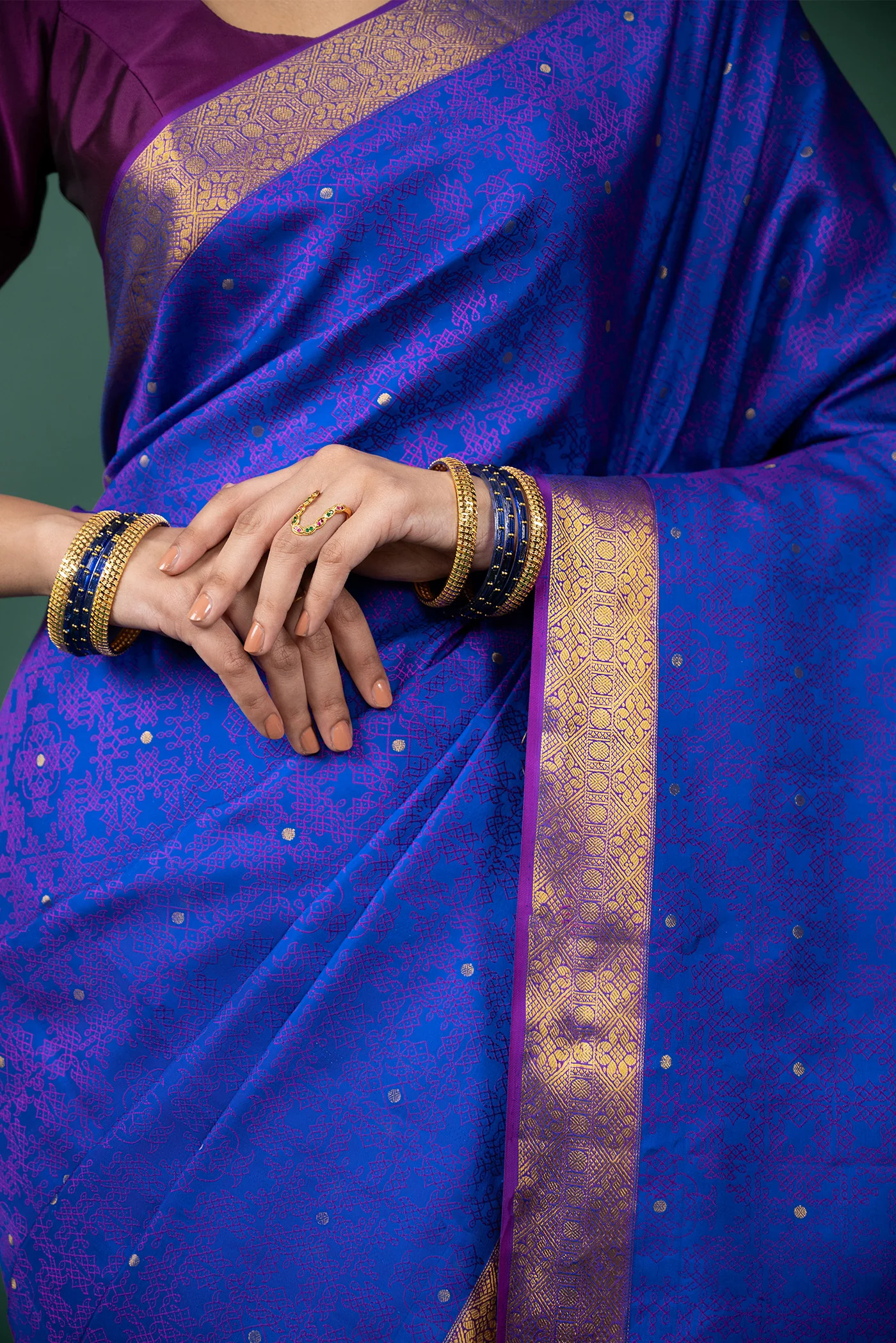 Kolam - Blue Kanchipuram Silk Saree - Image 4
