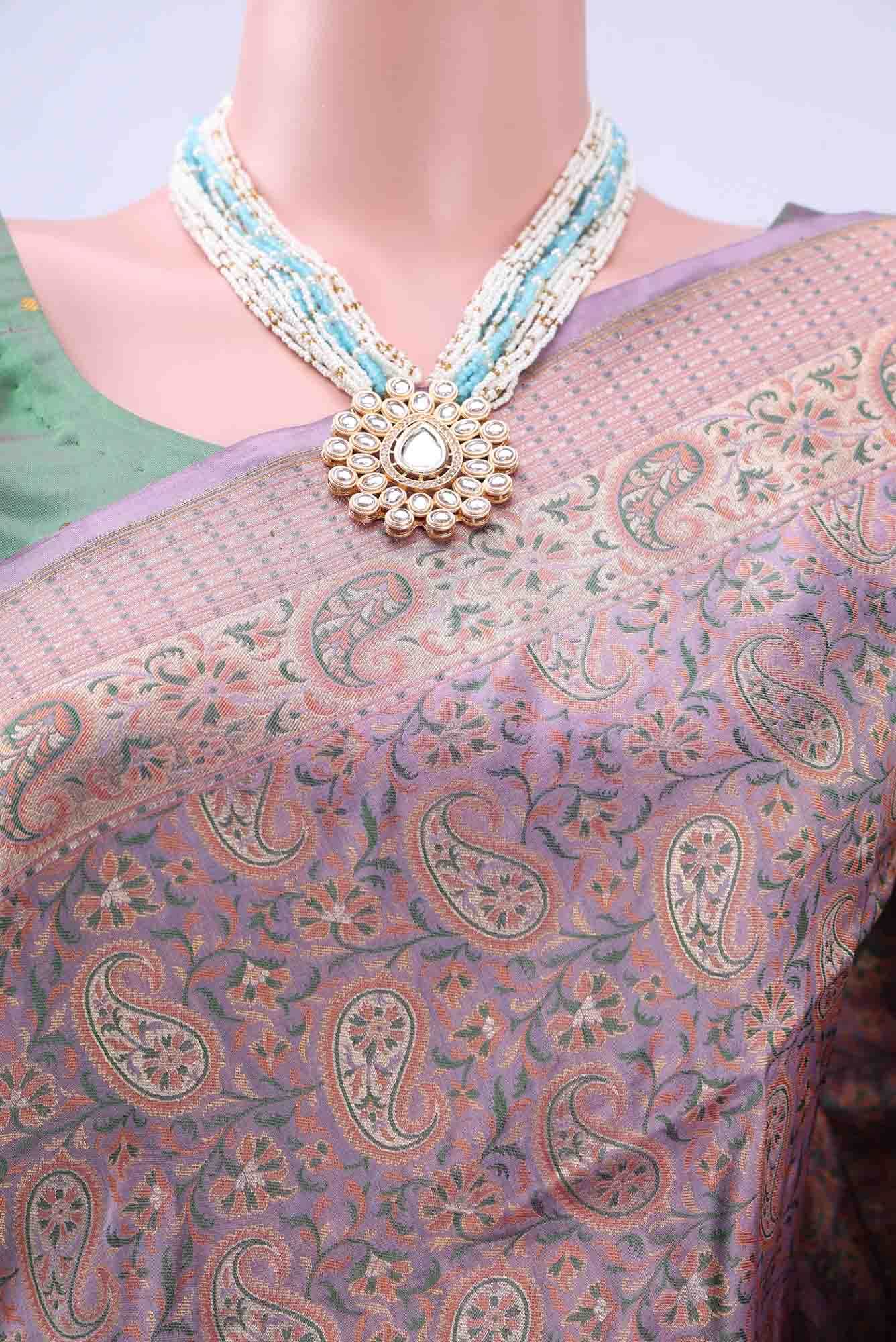 Lavender Banarasi Tanchoi Silk Saree - Image 3